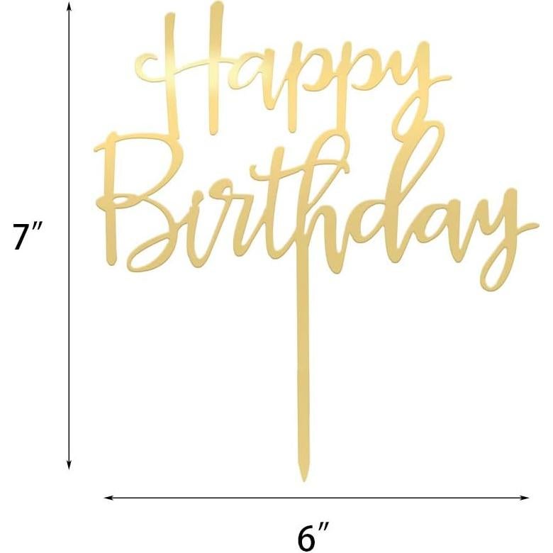 Adorno de Pastel de Cumpleaños Dorado Espejo 15.24x17.78cm