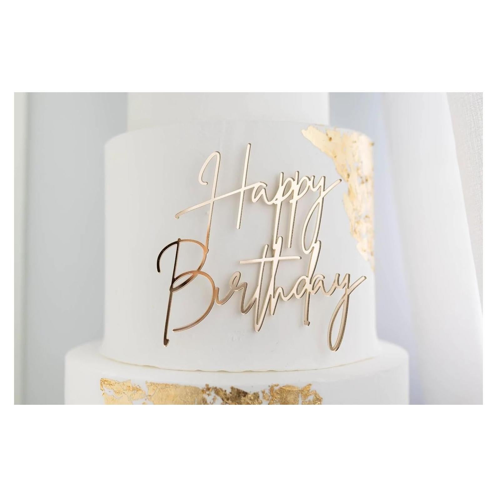 Adorno de Pastel Feliz Cumpleaños Acrílico Dorado QPARTYFIRE