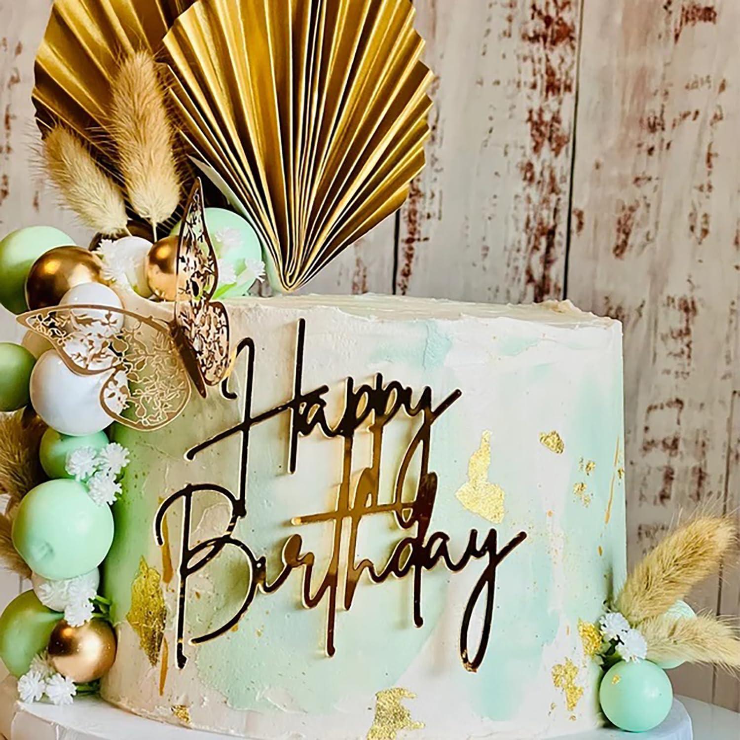 Adorno de Pastel Feliz Cumpleaños Acrílico Dorado QPARTYFIRE