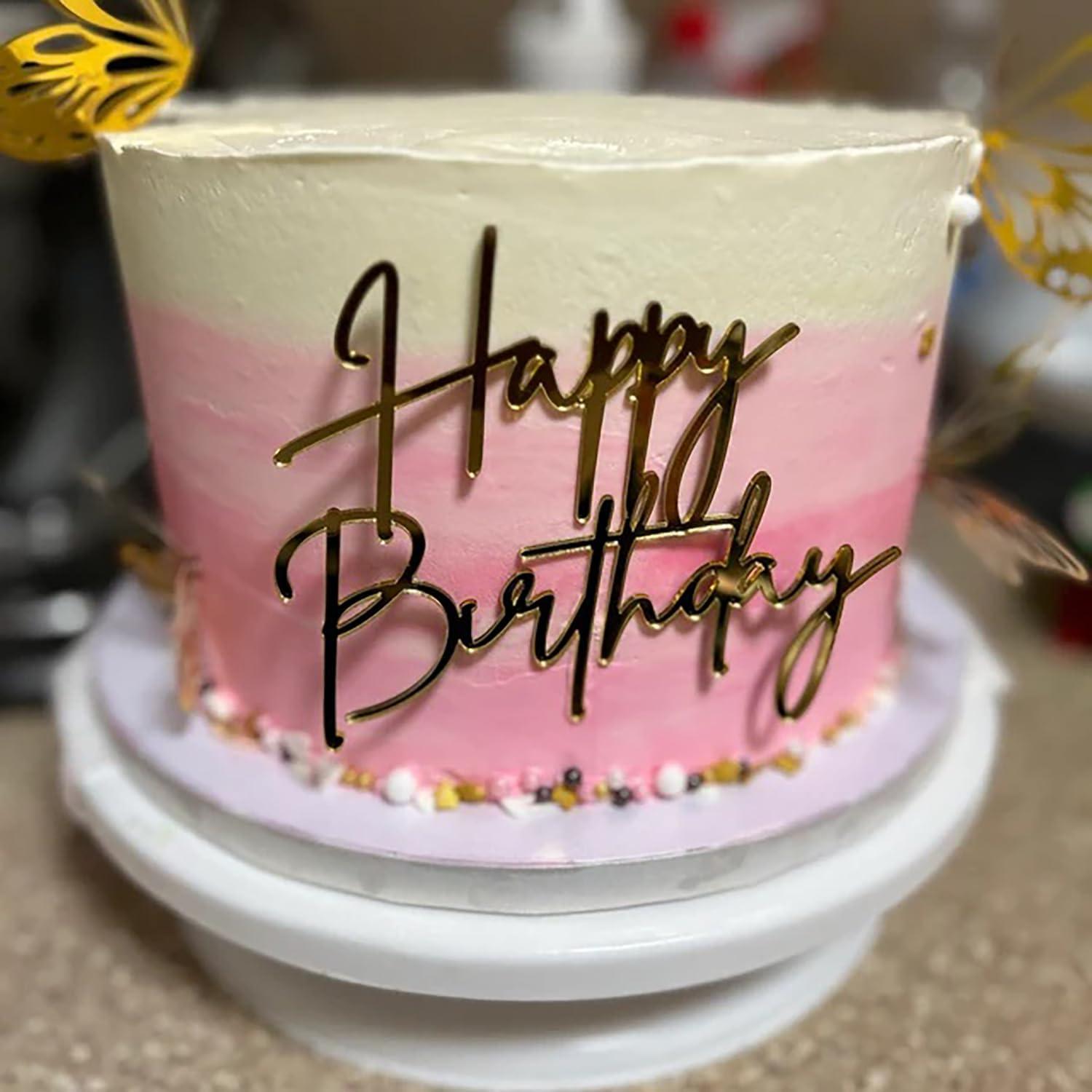 Adorno de Pastel Feliz Cumpleaños Acrílico Dorado QPARTYFIRE