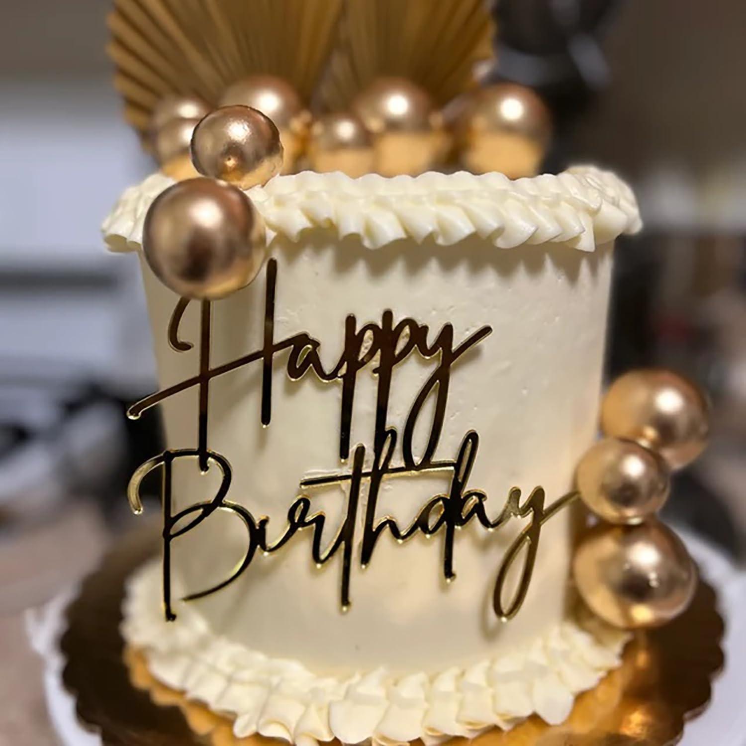 Adorno de Pastel Feliz Cumpleaños Acrílico Dorado QPARTYFIRE