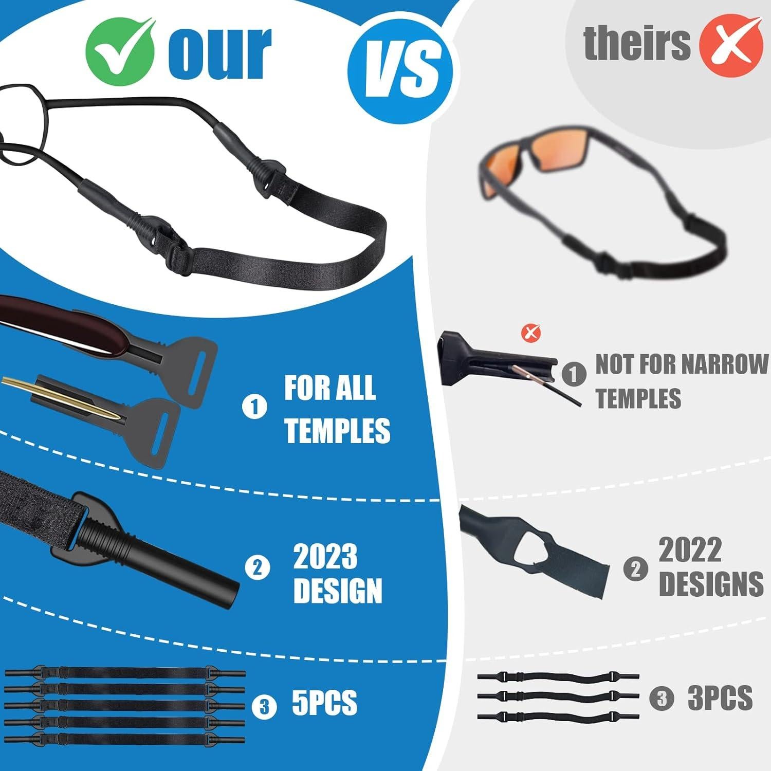 Correa para Gafas 5PCS Ajustable Antideslizante Negra