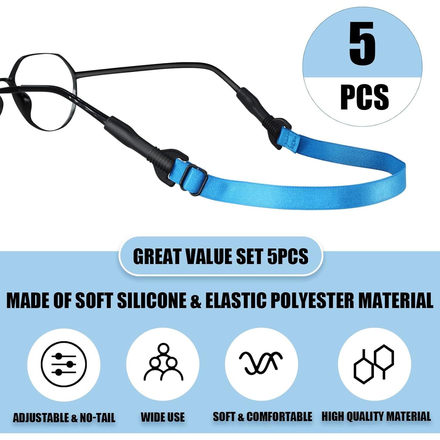 Correa para Gafas 5PCS Ajustable Antideslizante 22,10 cm