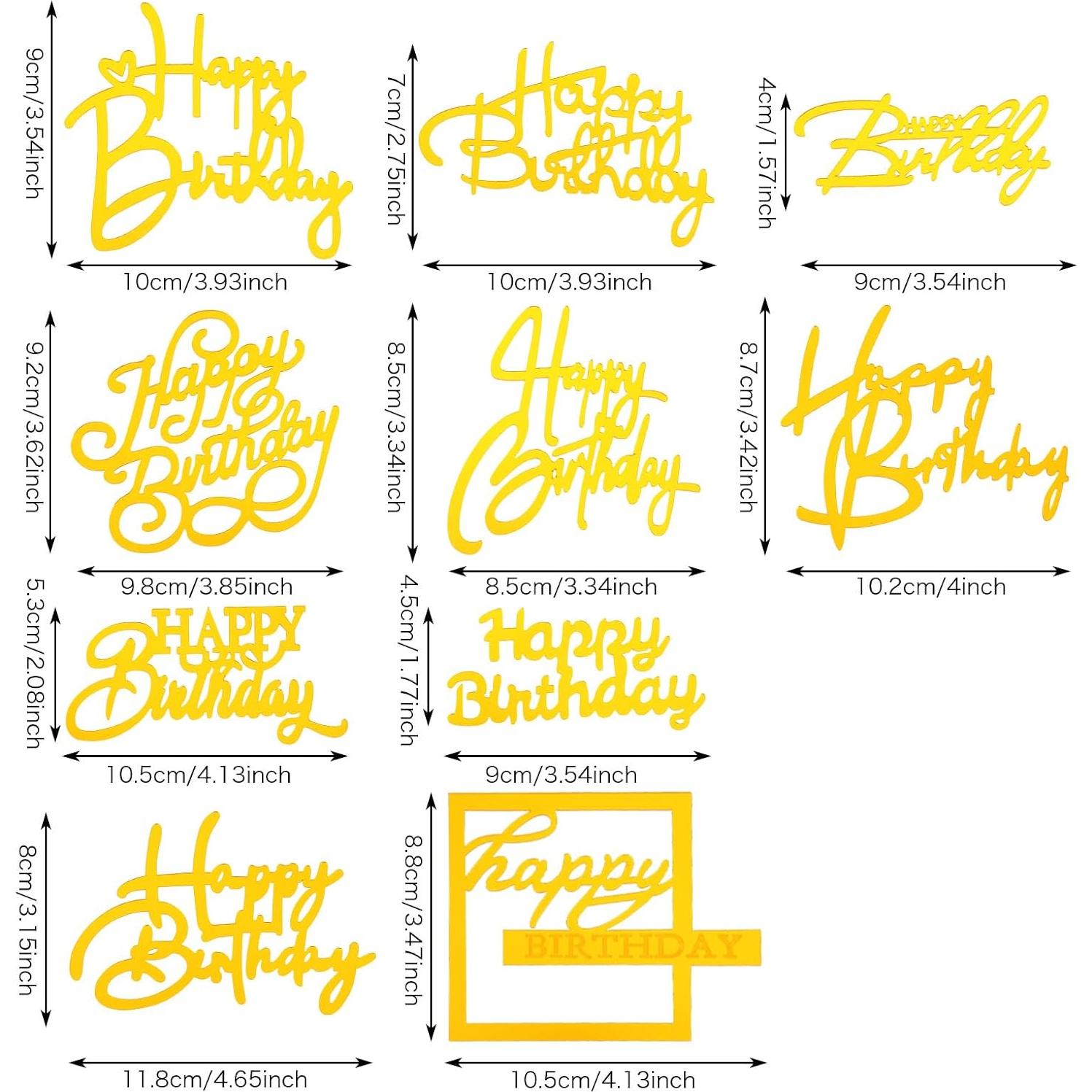 10 Adornos de Pastel de Cumpleaños Feliz Acrílico Dorado
