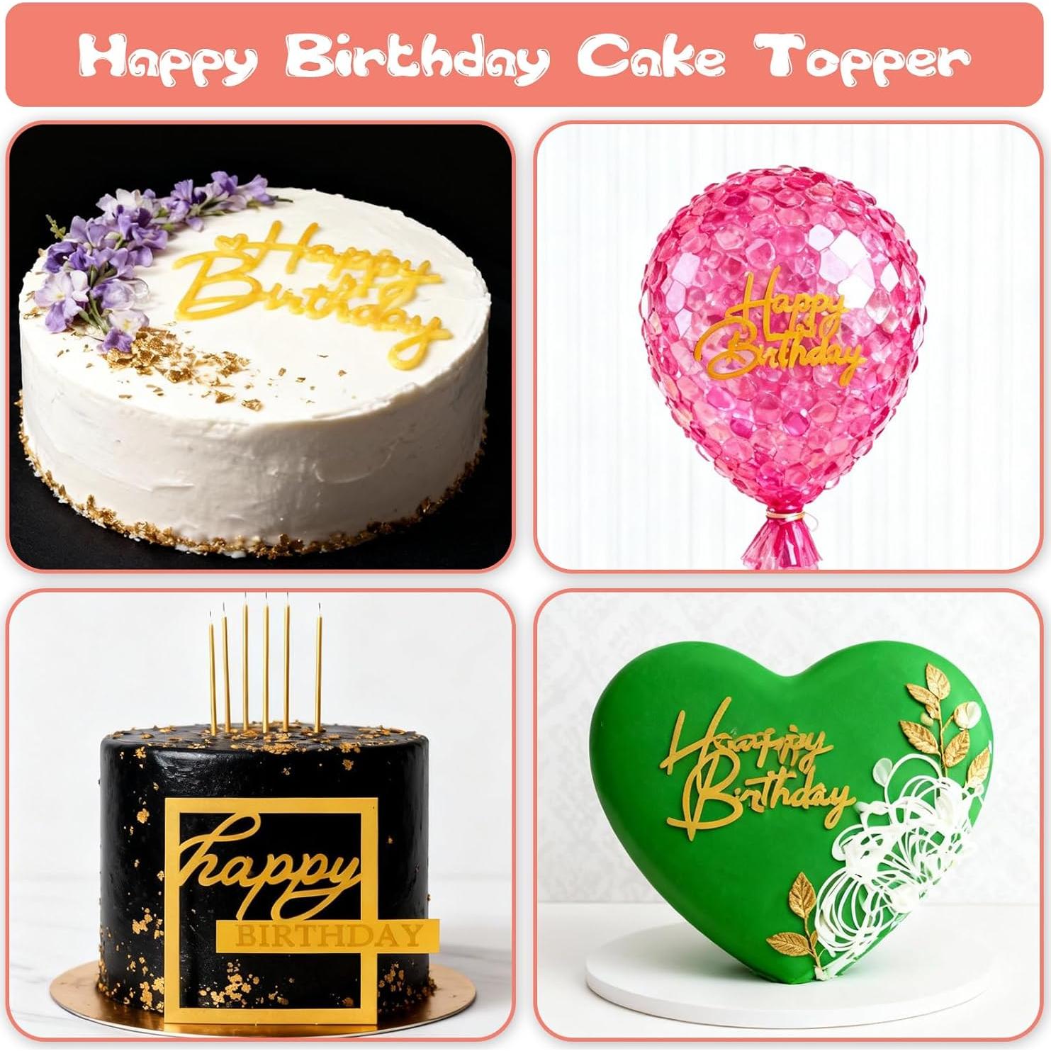 10 Adornos de Pastel de Cumpleaños Feliz Acrílico Dorado