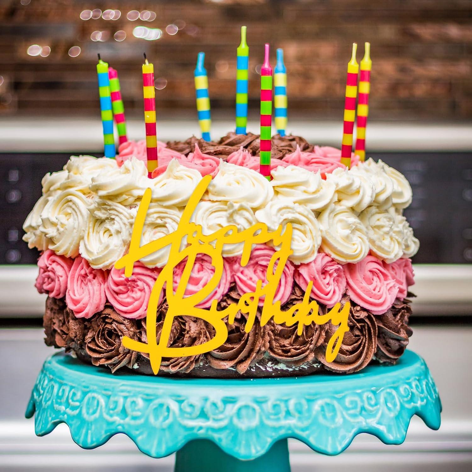 10 Adornos de Pastel de Cumpleaños Feliz Acrílico Dorado