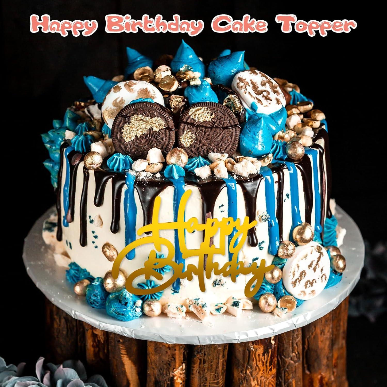 10 Adornos de Pastel de Cumpleaños Feliz Acrílico Dorado