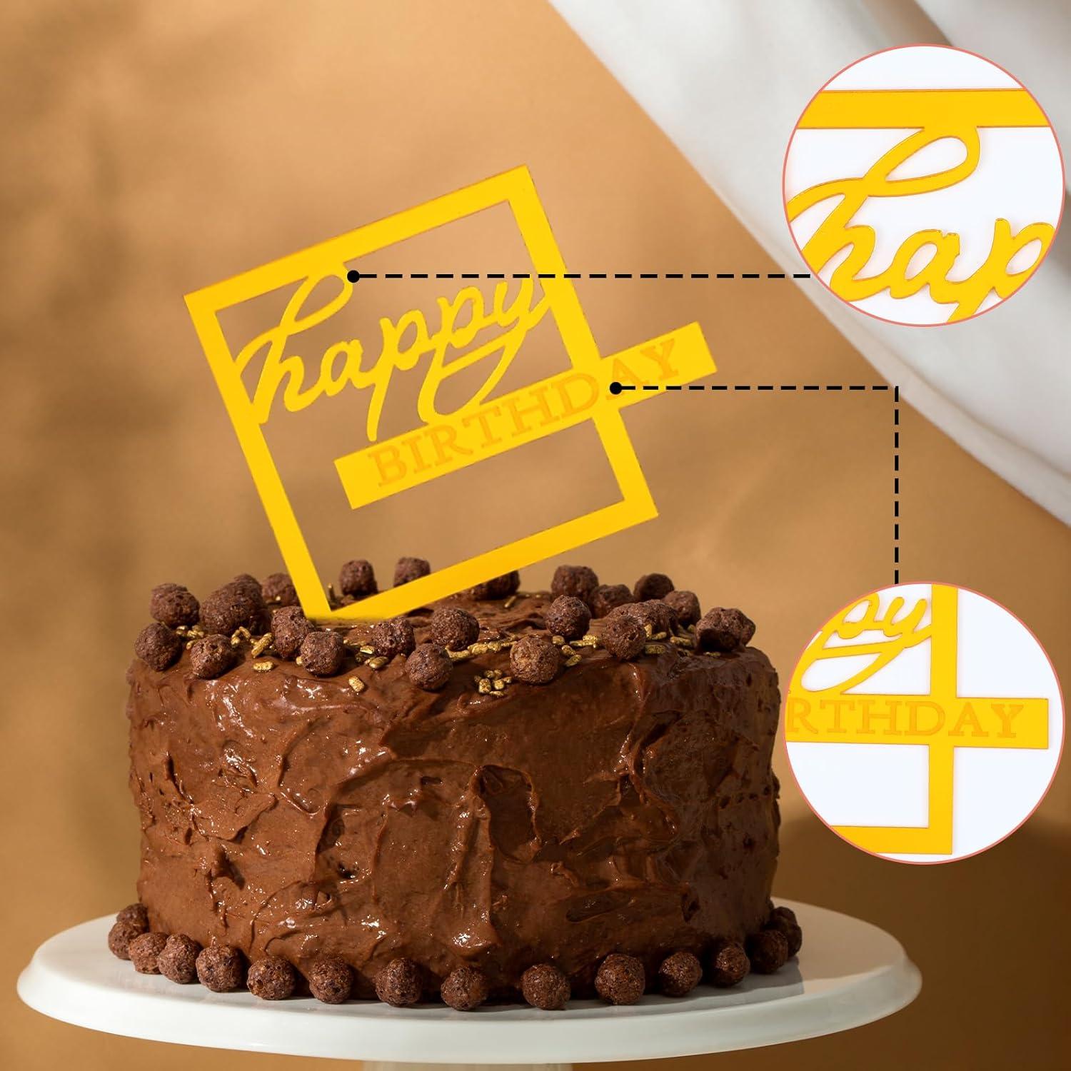 10 Adornos de Pastel de Cumpleaños Feliz Acrílico Dorado