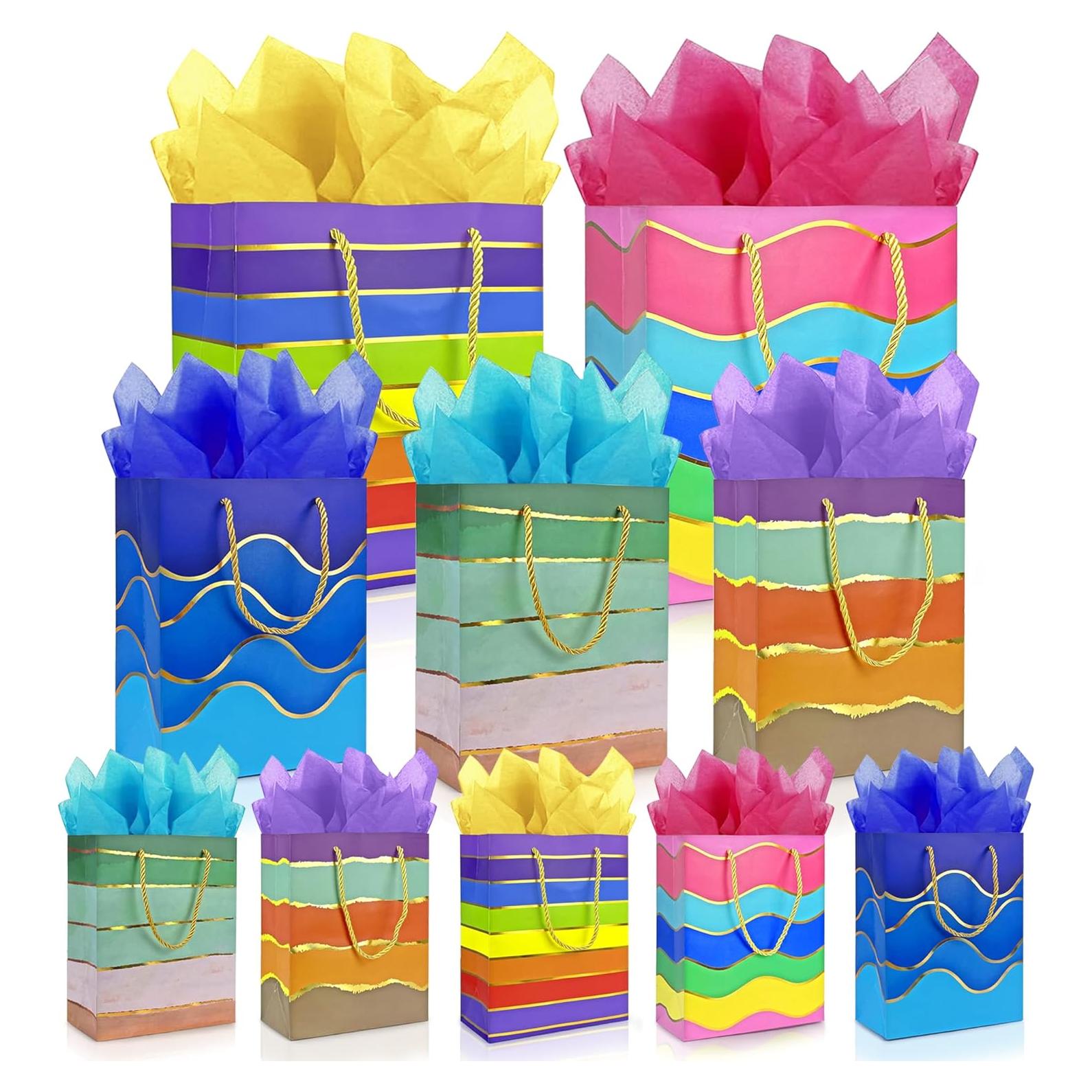 Bolsas de Regalo MUMULULU Rayas 10 Piezas Tamaños Variados