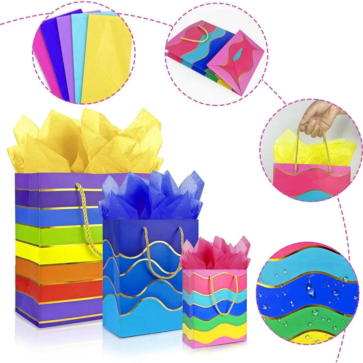 Bolsas de Regalo MUMULULU Rayas 10 Piezas Tamaños Variados