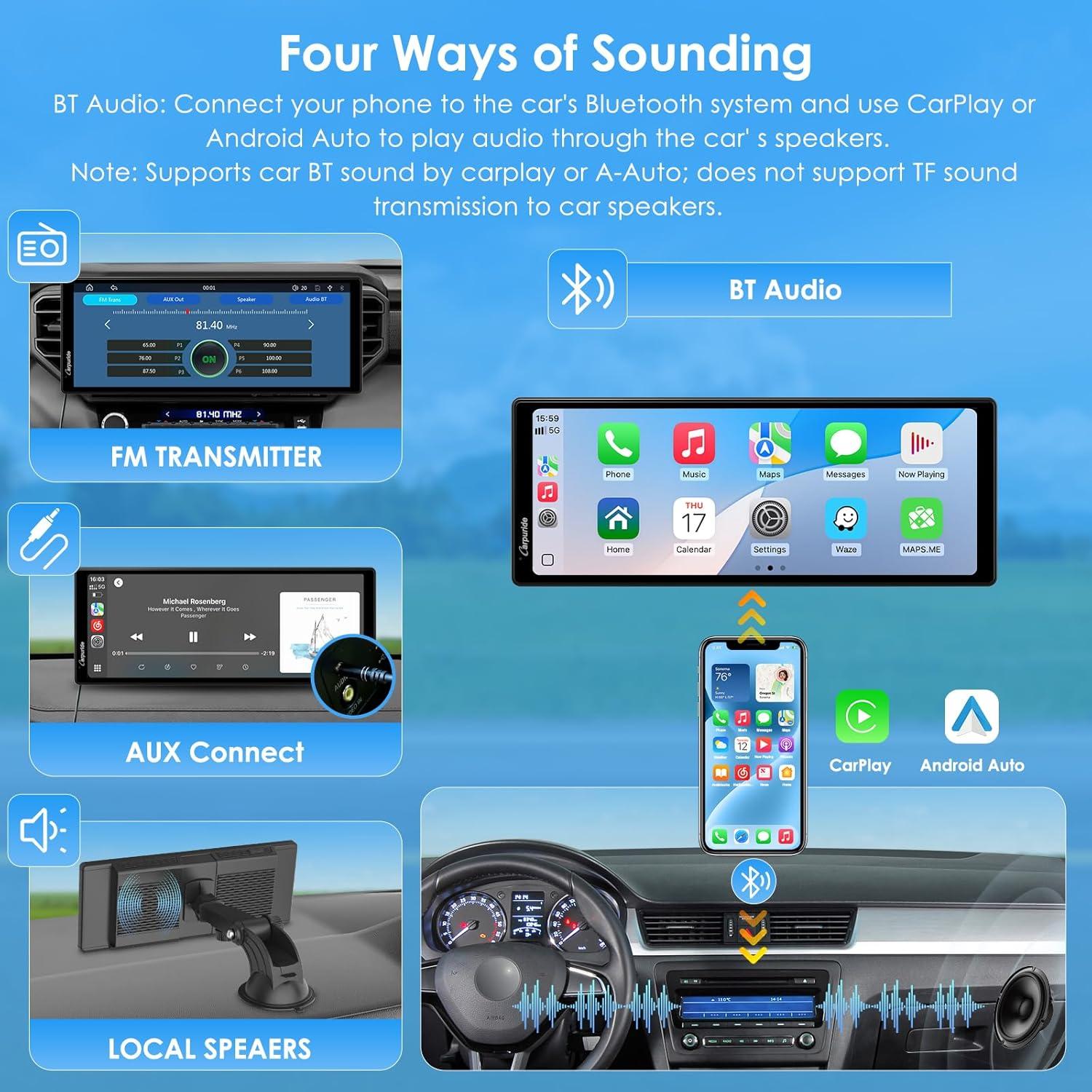 Estéreo de Coche Carpuride 10.26" Bluetooth Apple CarPlay