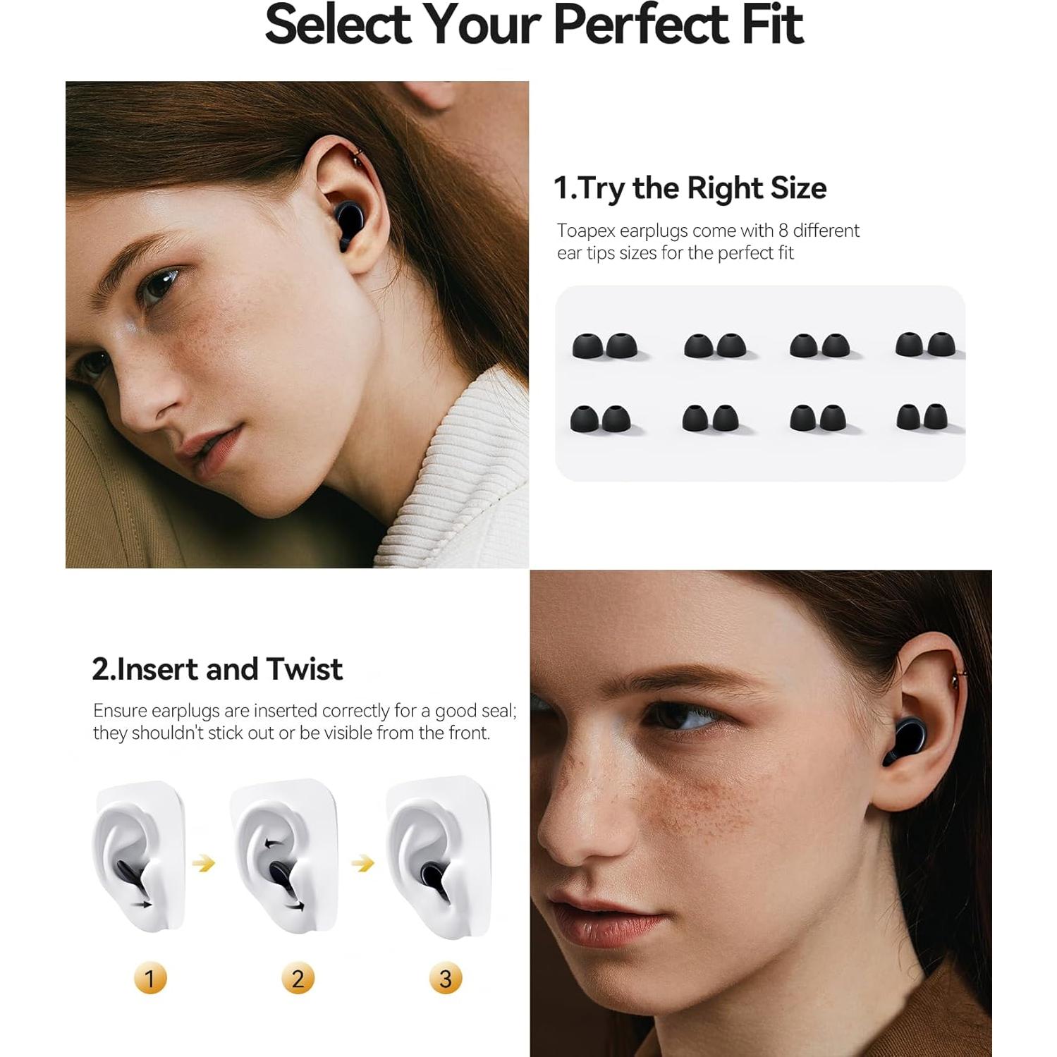 Tapones para Oídos TOAPEX Q8 Silicona Reutilizables 45dB