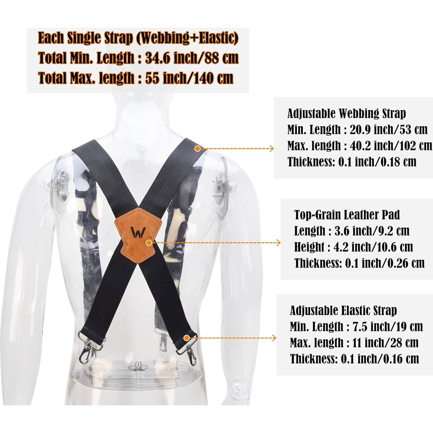 Suspenders Pesados Welkinland 5.08 cm para Hombres Negros