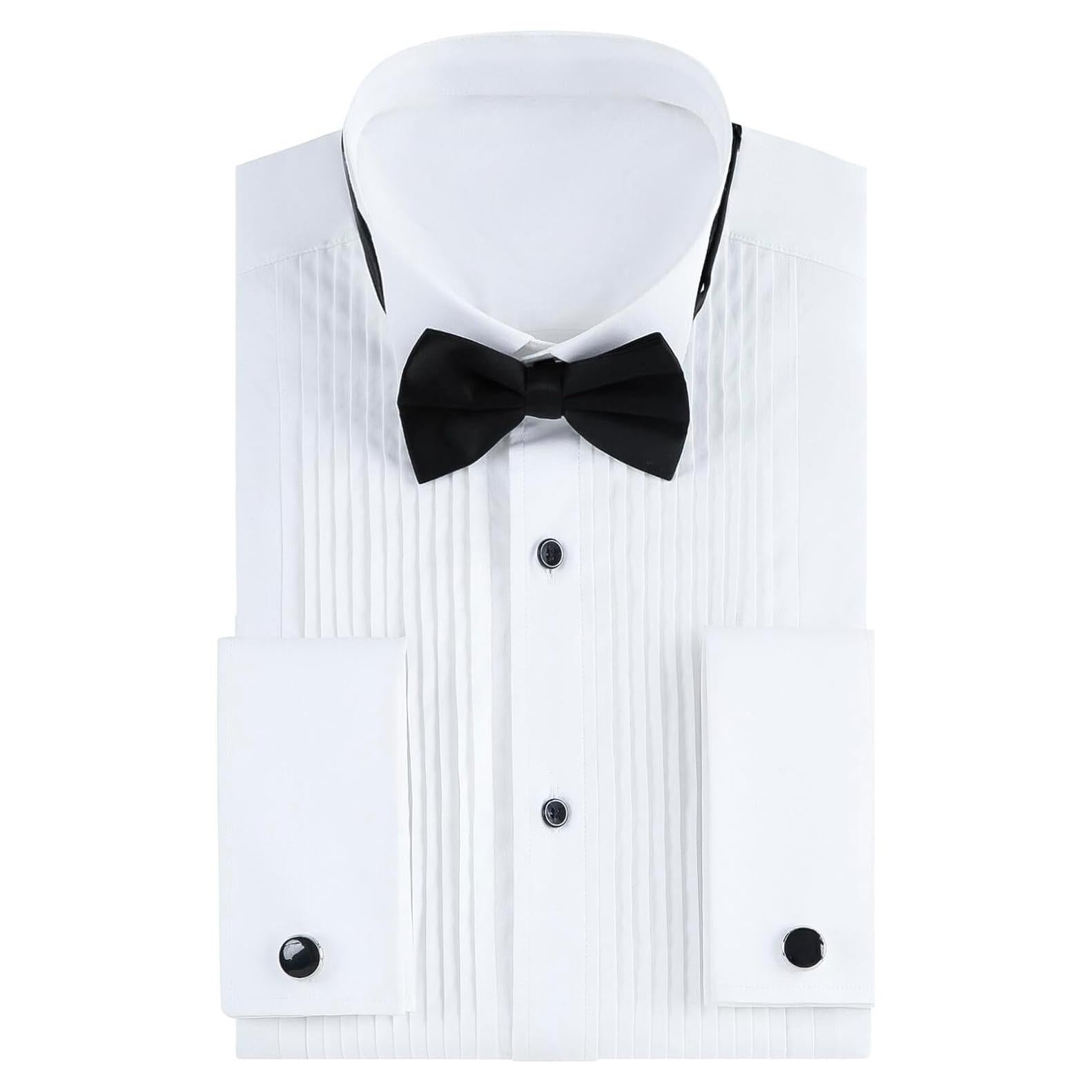 Camisa Tuxedo Gollnwe para Hombre Blanca con Pajarita y Gemelos