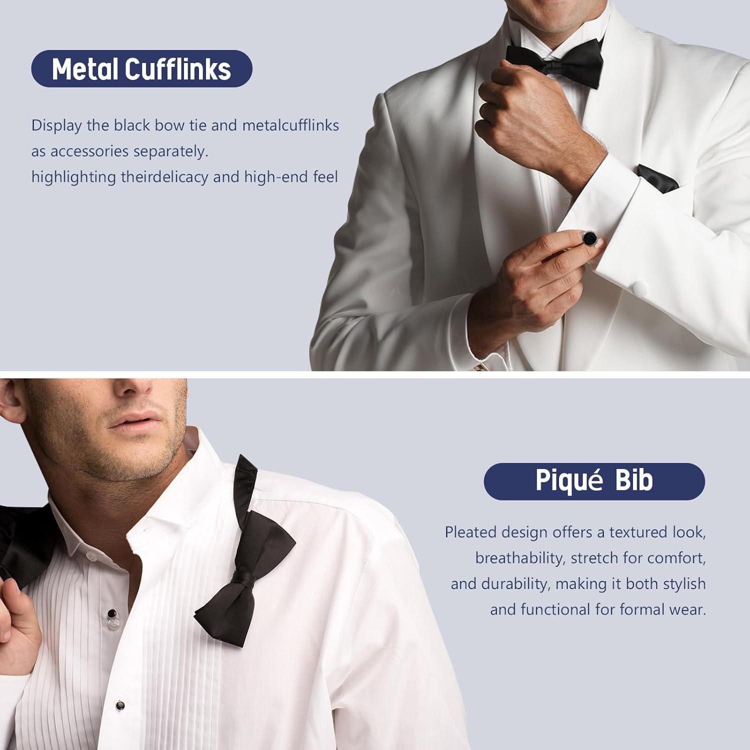 Camisa Tuxedo Gollnwe para Hombre Blanca con Pajarita y Gemelos
