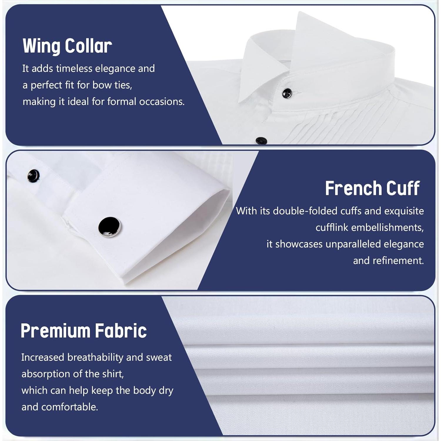 Camisa Tuxedo Gollnwe para Hombre Blanca con Pajarita y Gemelos