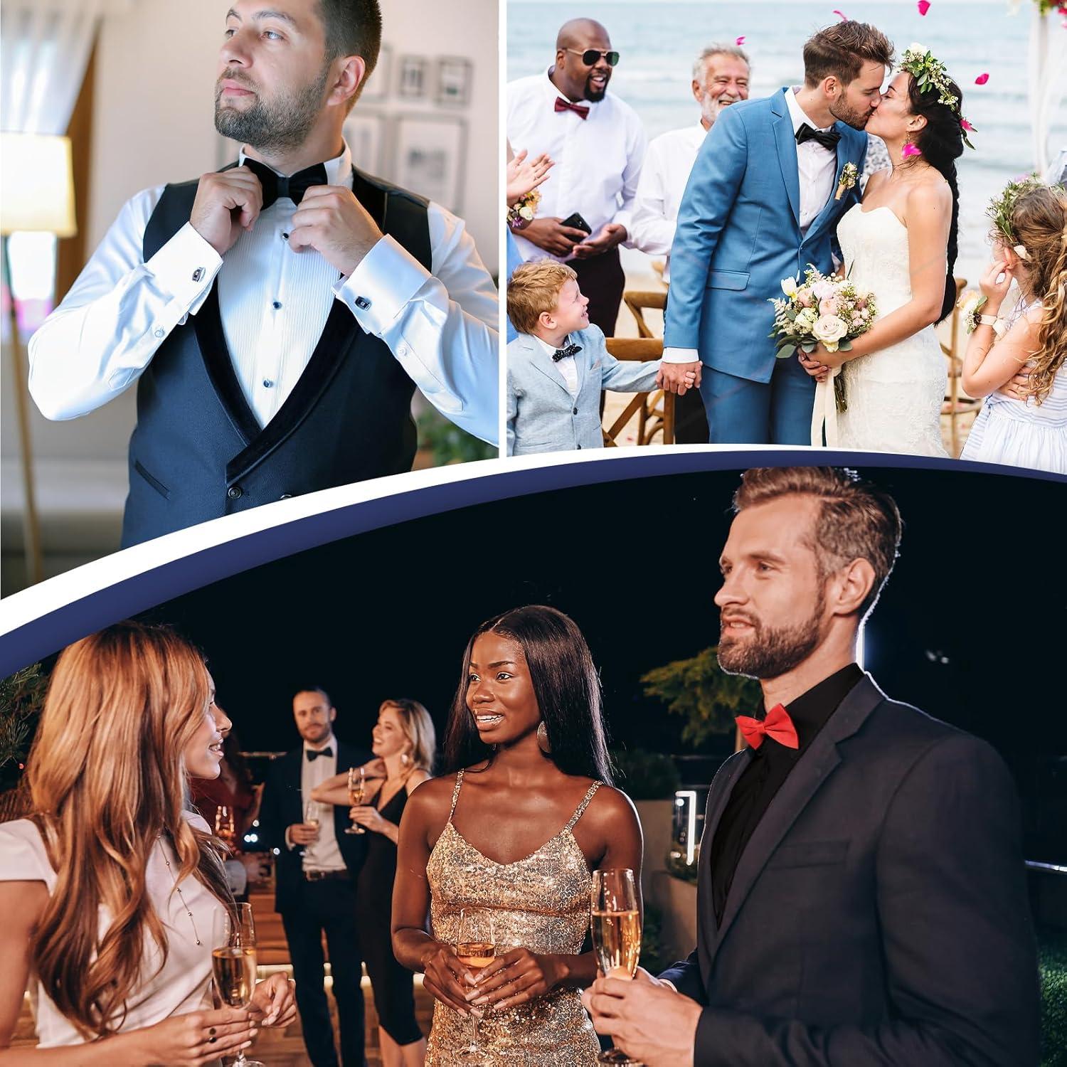 Camisa Tuxedo Gollnwe para Hombre Blanca con Pajarita y Gemelos