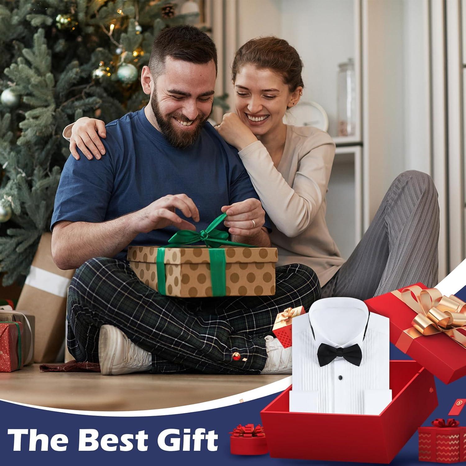 Camisa Tuxedo Gollnwe para Hombre Blanca con Pajarita y Gemelos