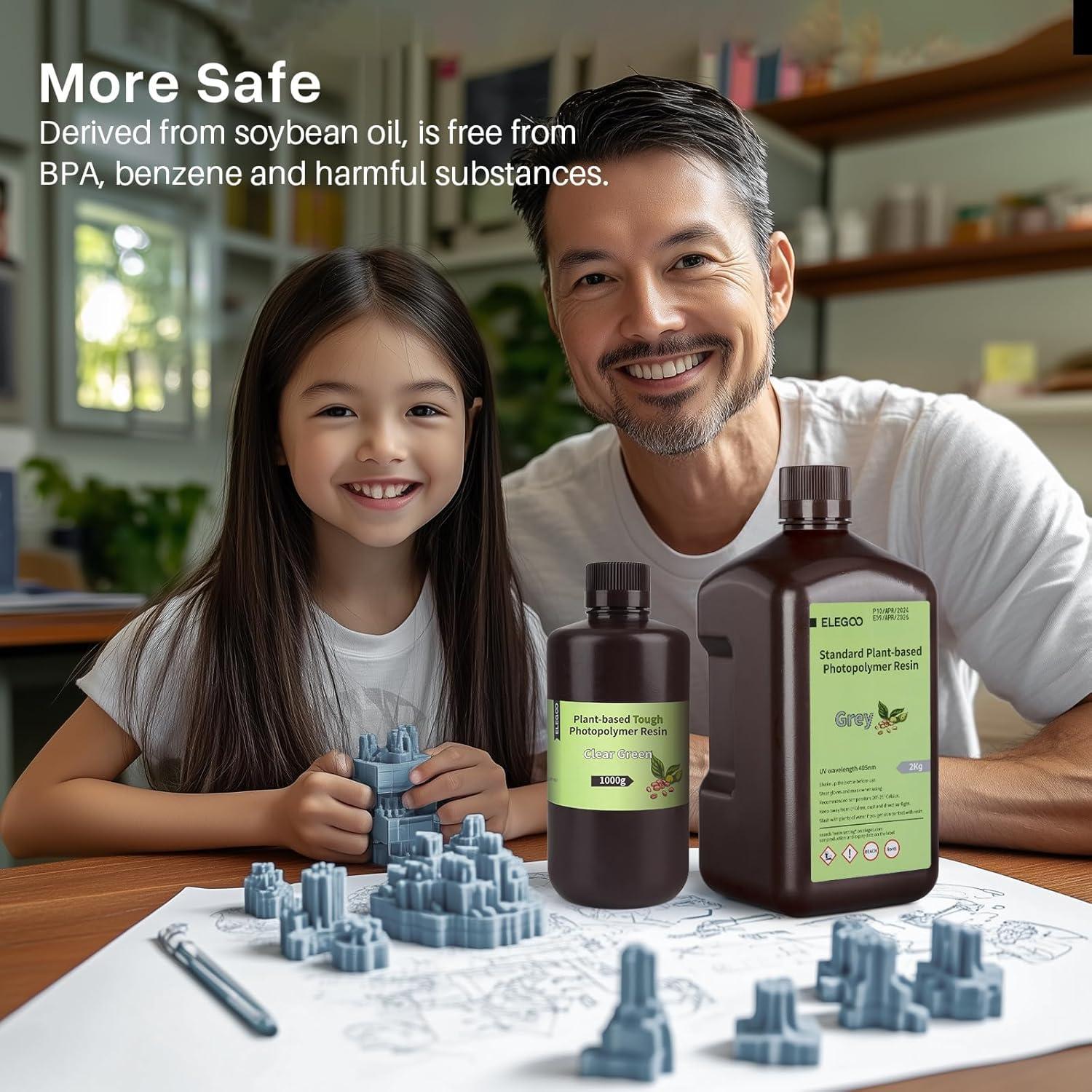 Resina 3D ELEGOO Verde Claro 2000g Baja Fragilidad