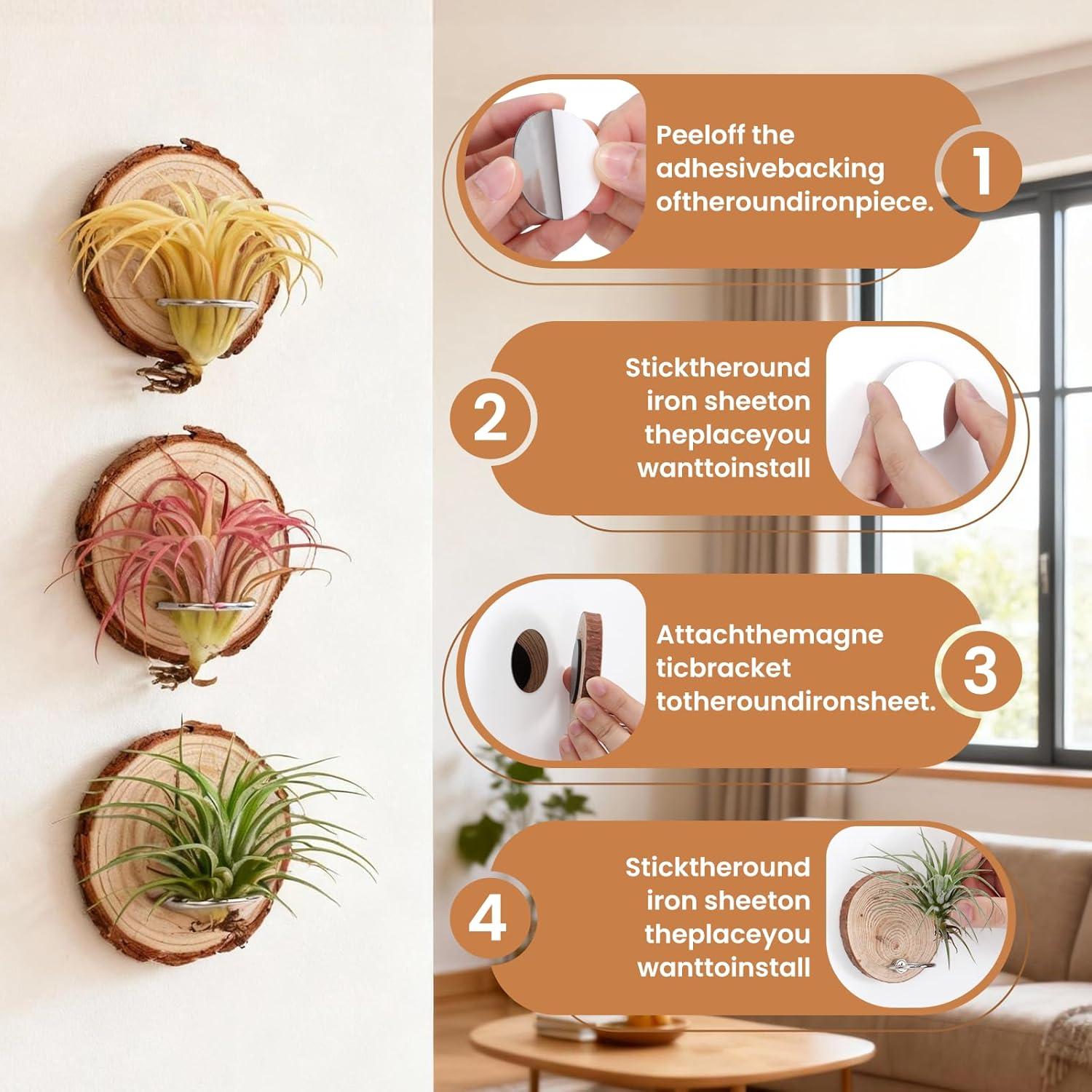 Soporte Magnético para Plantas de Aire Poefditev - 3 Piezas Madera Natural