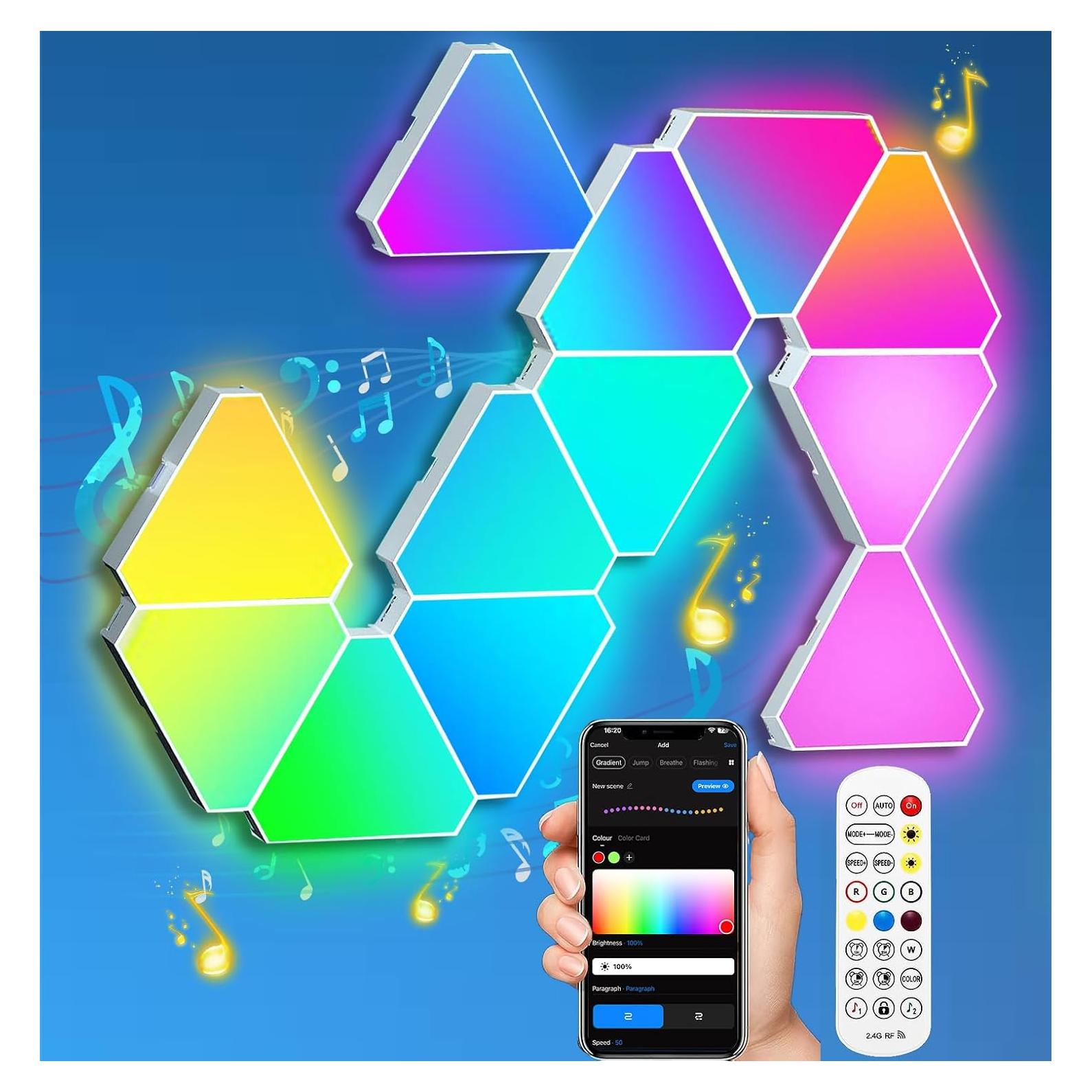 Luces LED Triángulo RGB Amailtom - 12 Paneles, Control APP/Voz