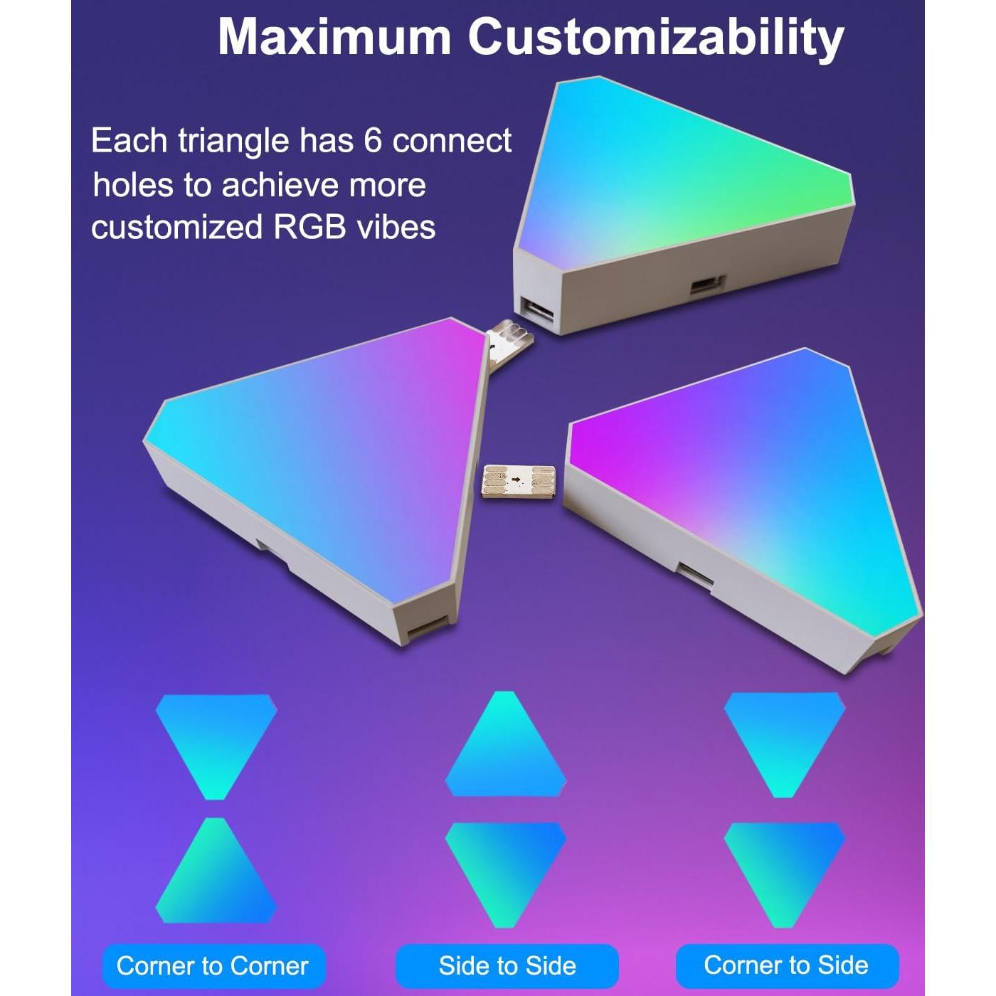 Luces LED Triángulo RGB Amailtom - 12 Paneles, Control APP/Voz