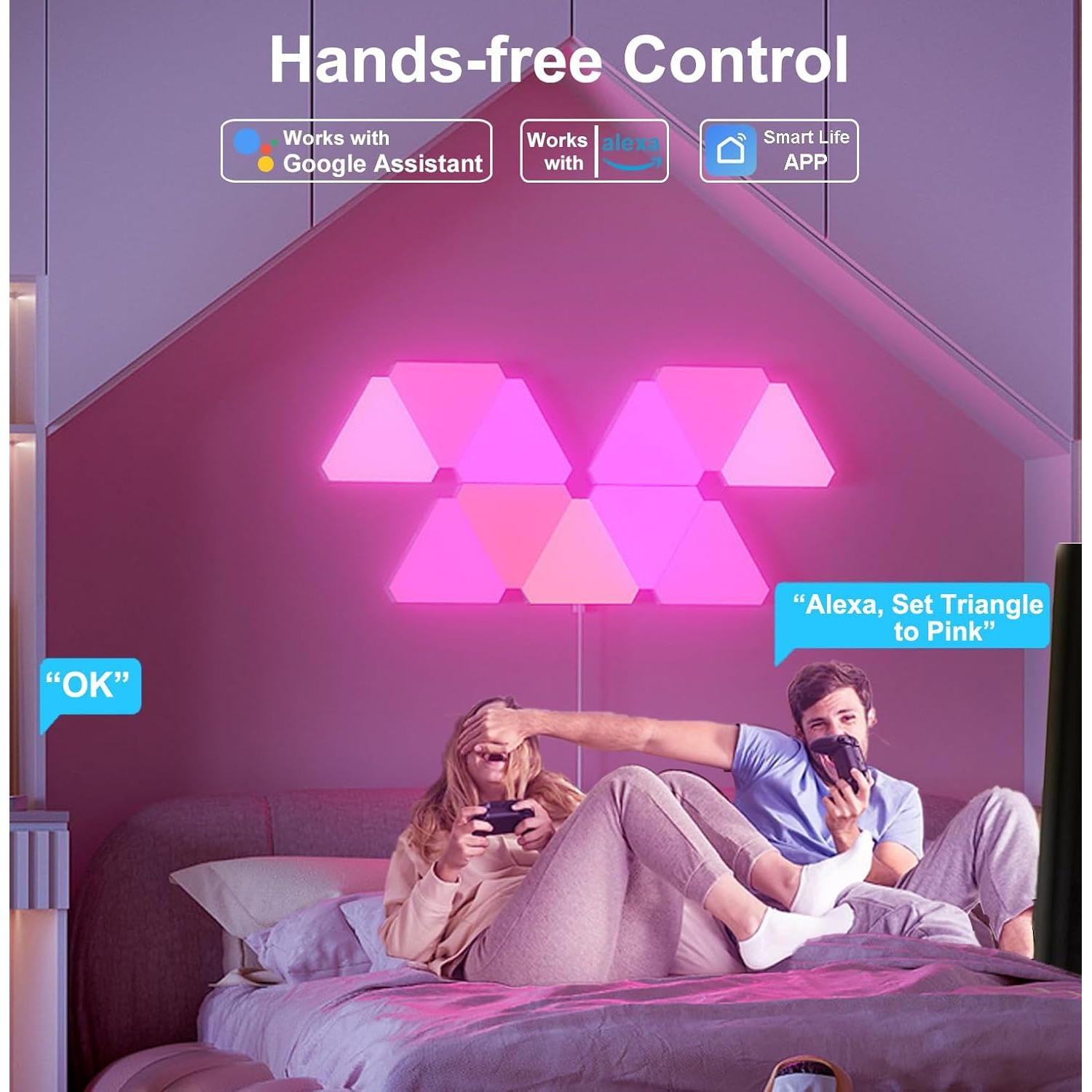 Luces LED Triángulo RGB Amailtom - 12 Paneles, Control APP/Voz