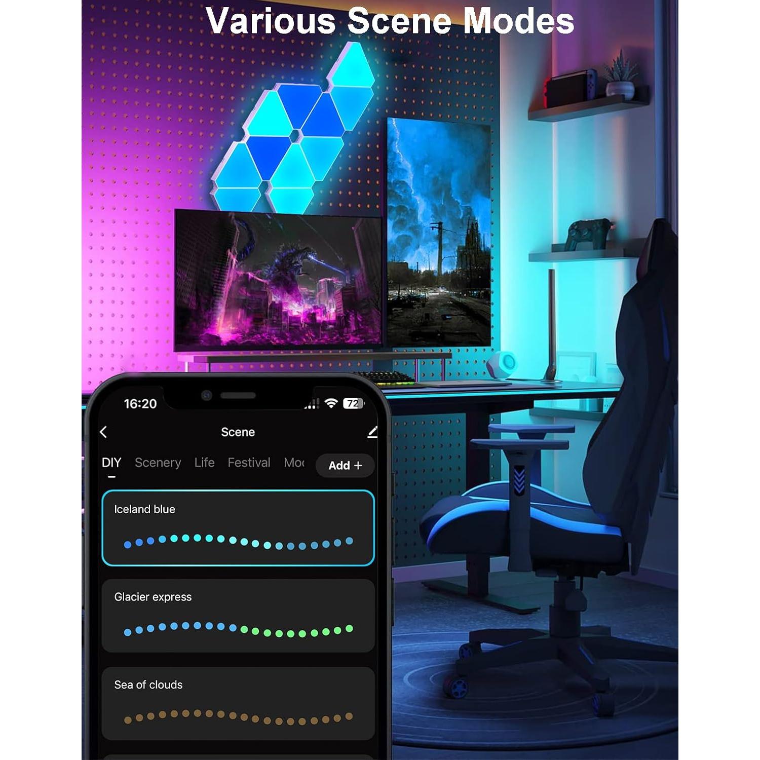 Luces LED Triángulo RGB Amailtom - 12 Paneles, Control APP/Voz