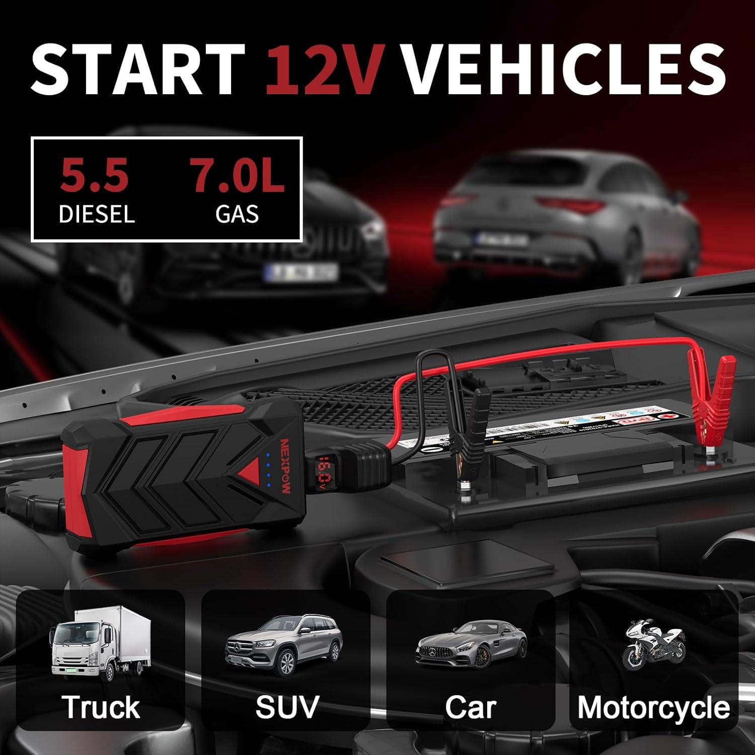 NEXPOW Arrancador de Coche T11F 1000A con Luz LED