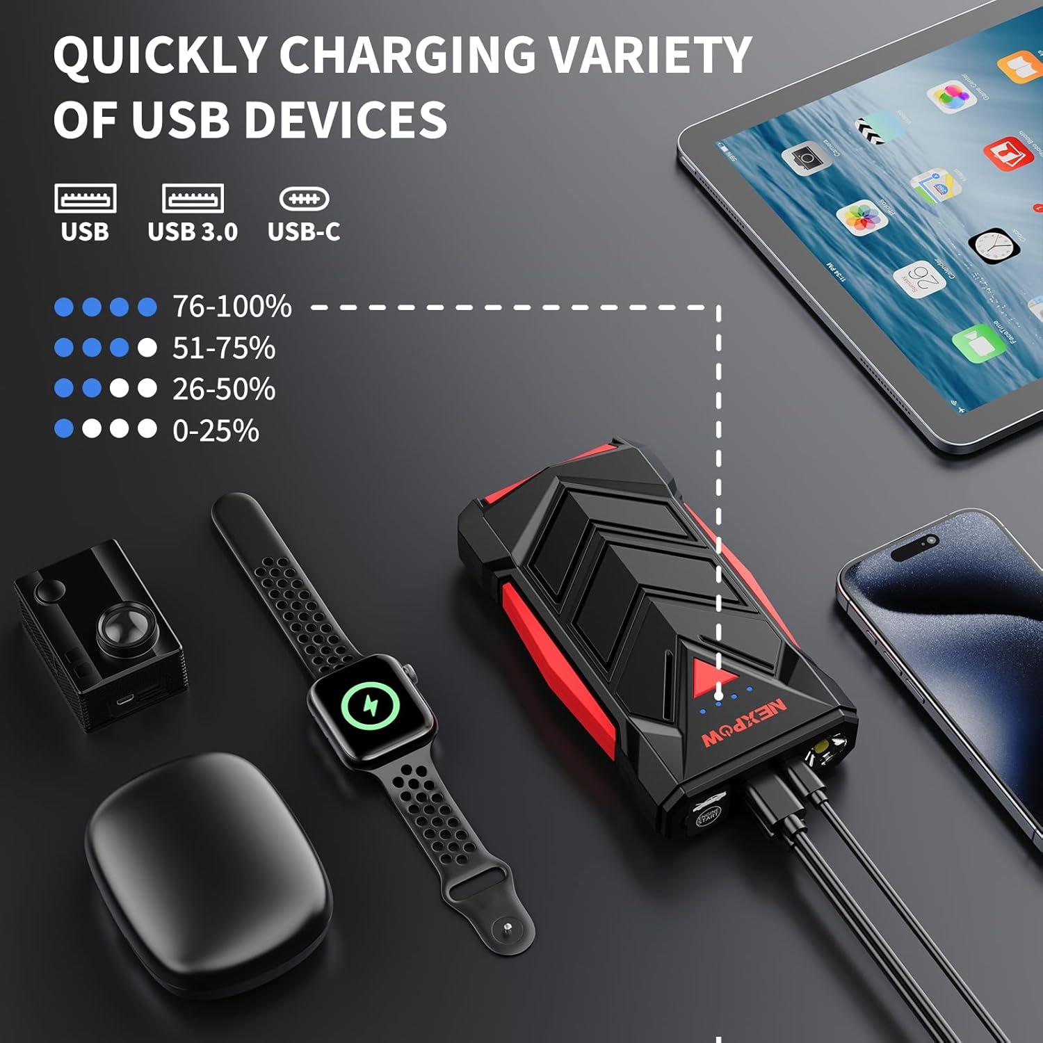 NEXPOW Arrancador de Coche T11F 1000A con Luz LED