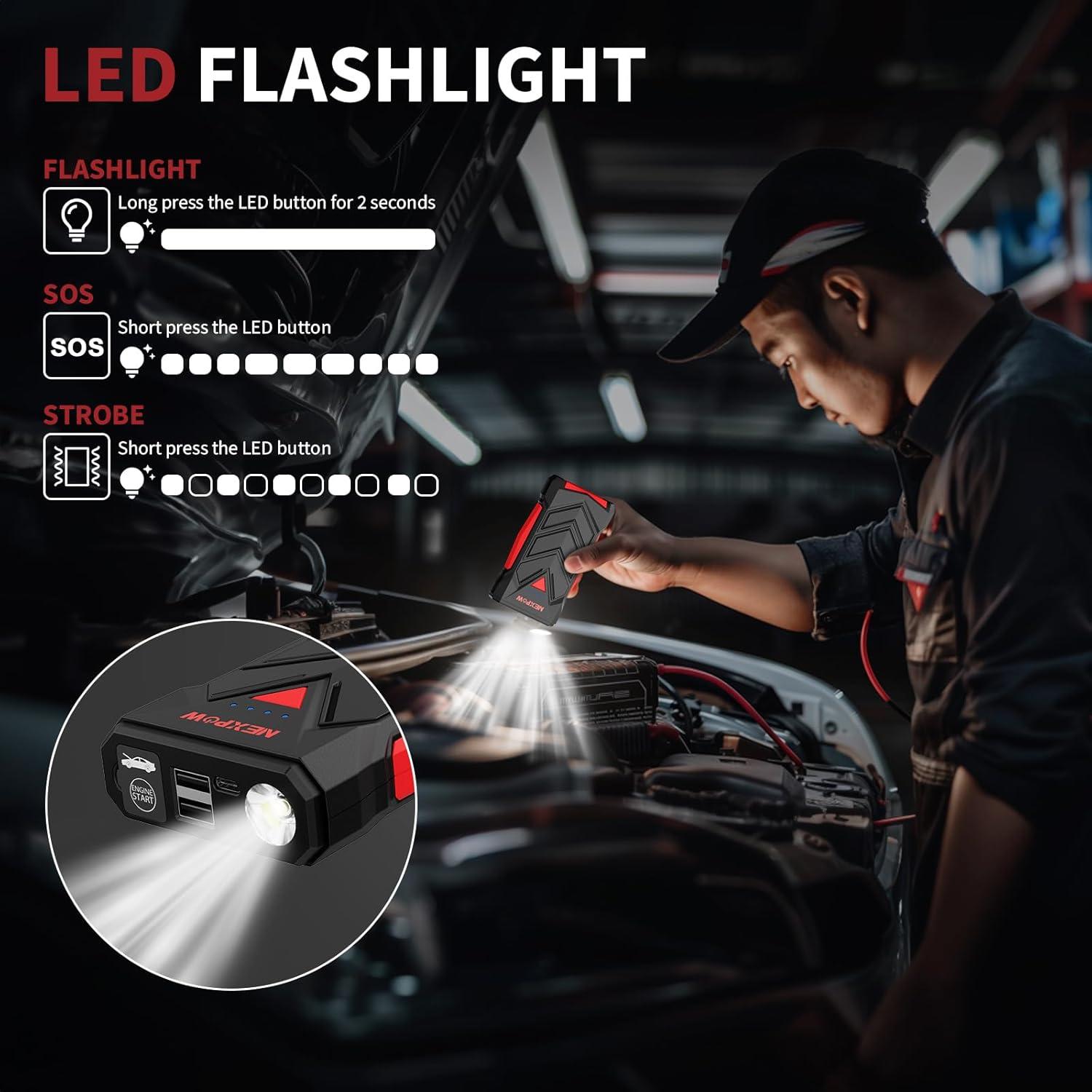 NEXPOW Arrancador de Coche T11F 1000A con Luz LED