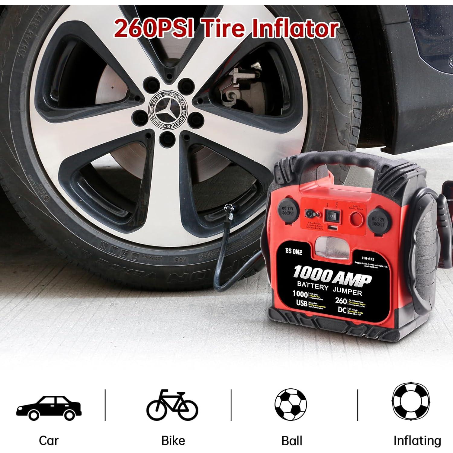 Arrancador de Coche BS ONE 1000A con Compresor y USB