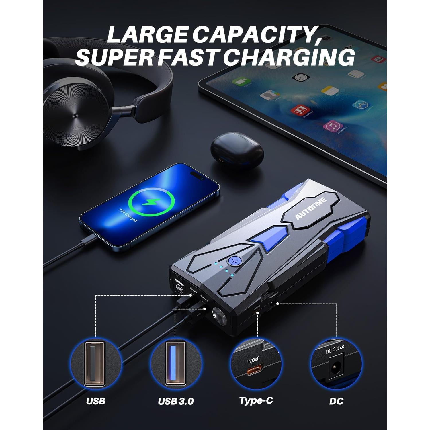 Arrancador de Batería AUTOONE JS02 6000A 12V USB LED