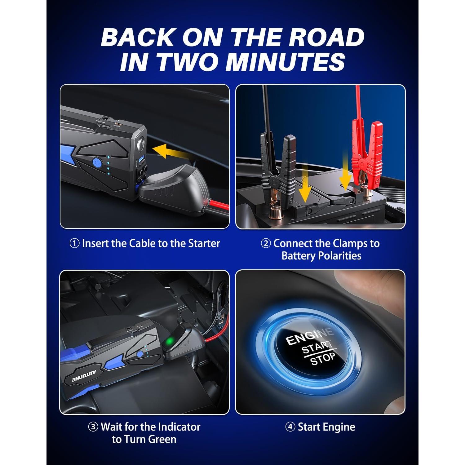 Arrancador de Batería AUTOONE JS02 6000A 12V USB LED