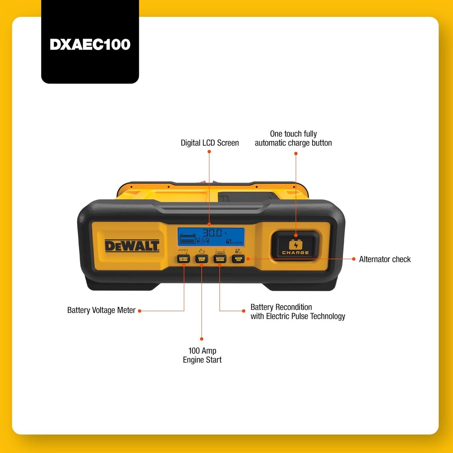 Cargador de Batería Dewalt DXAEC100 30A 12V con Pantalla LCD