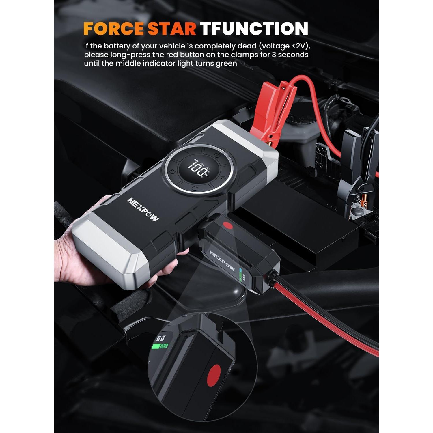 NEXPOW Arrancador de Batería 3000A con Compresor 150PSI