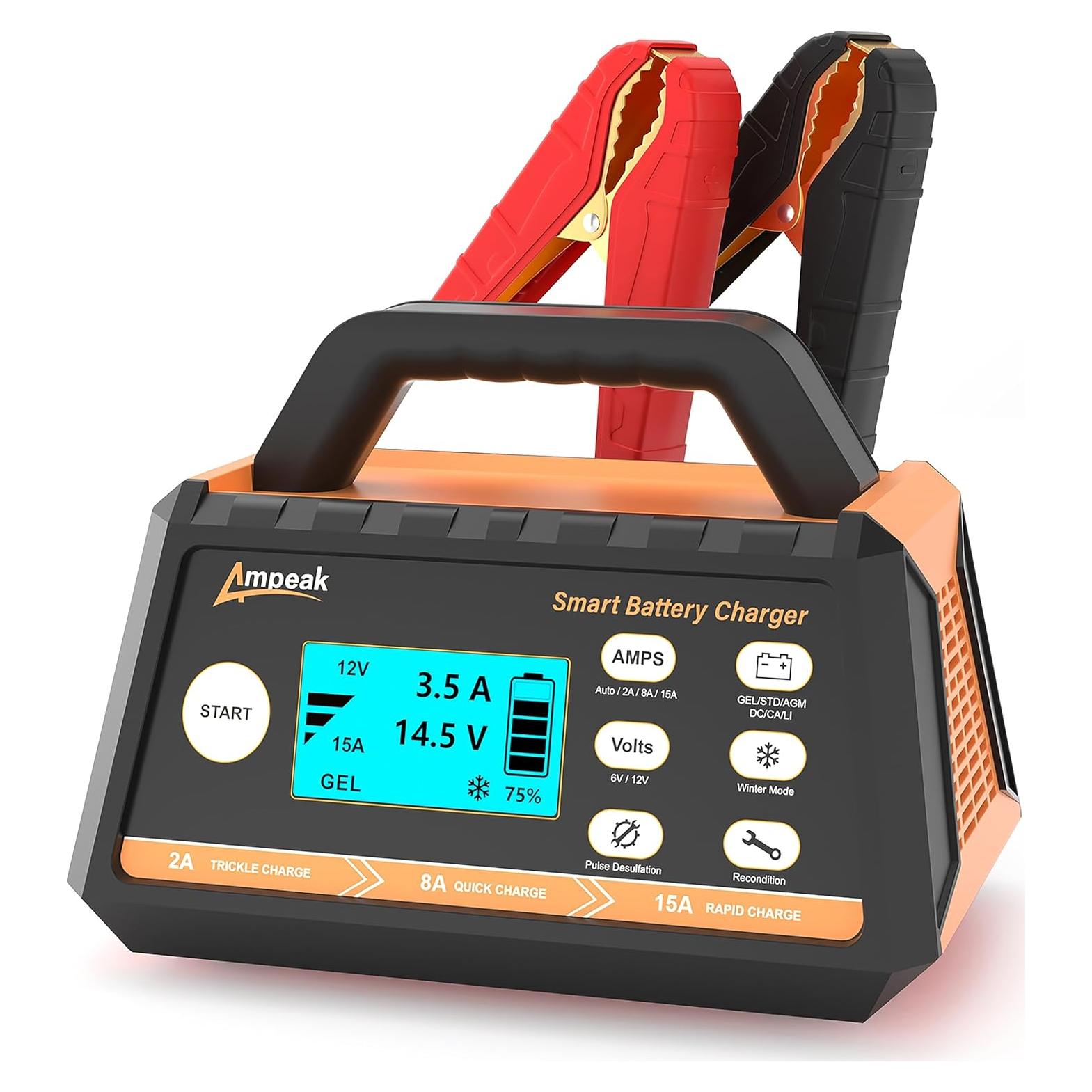 Cargador de Batería Ampeak 15A 6V/12V Inteligente Automático