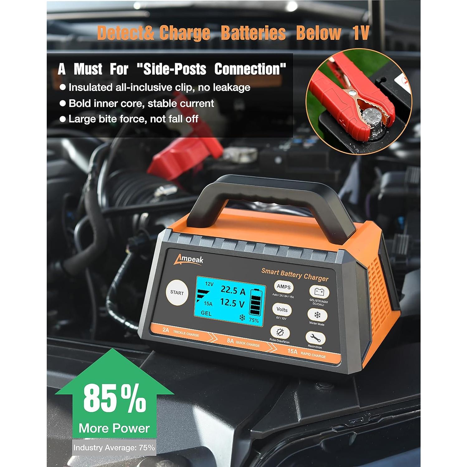 Cargador de Batería Ampeak 15A 6V/12V Inteligente Automático