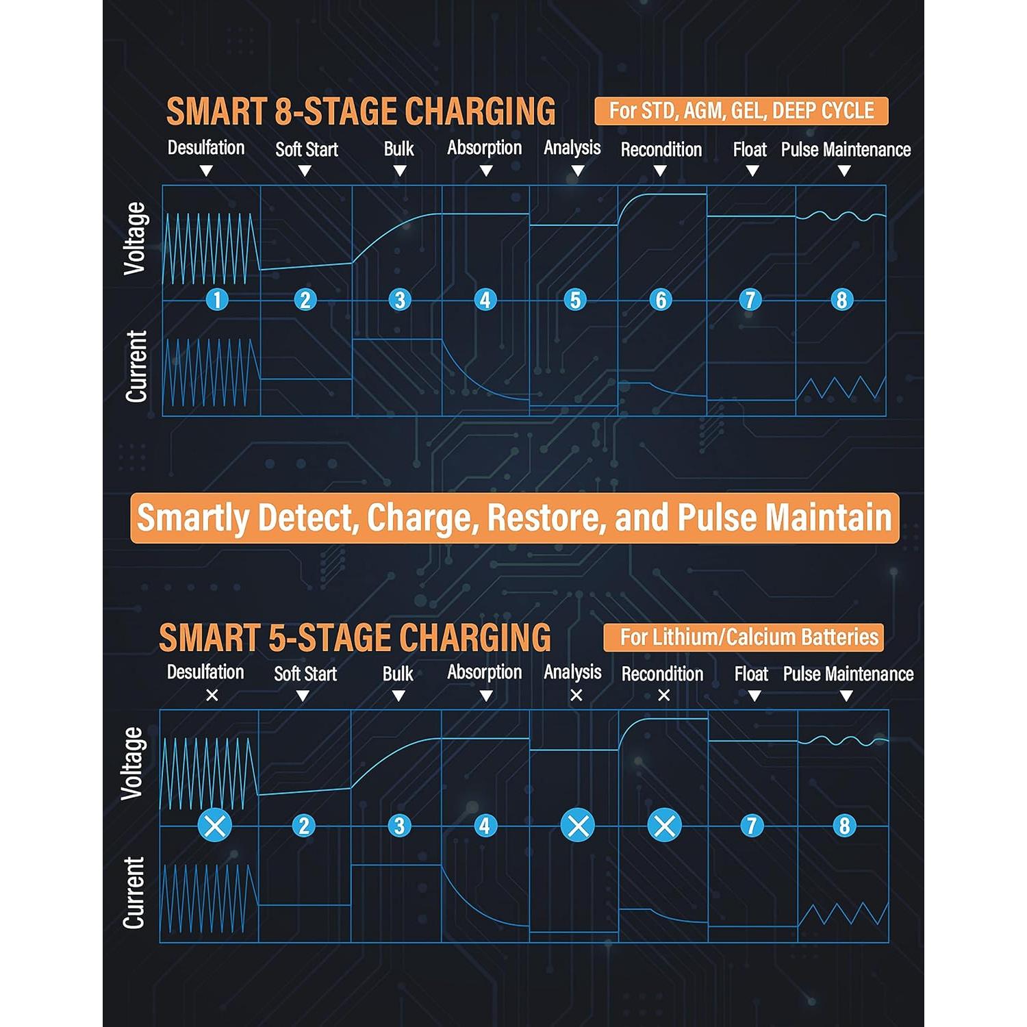 Cargador de Batería Ampeak 15A 6V/12V Inteligente Automático