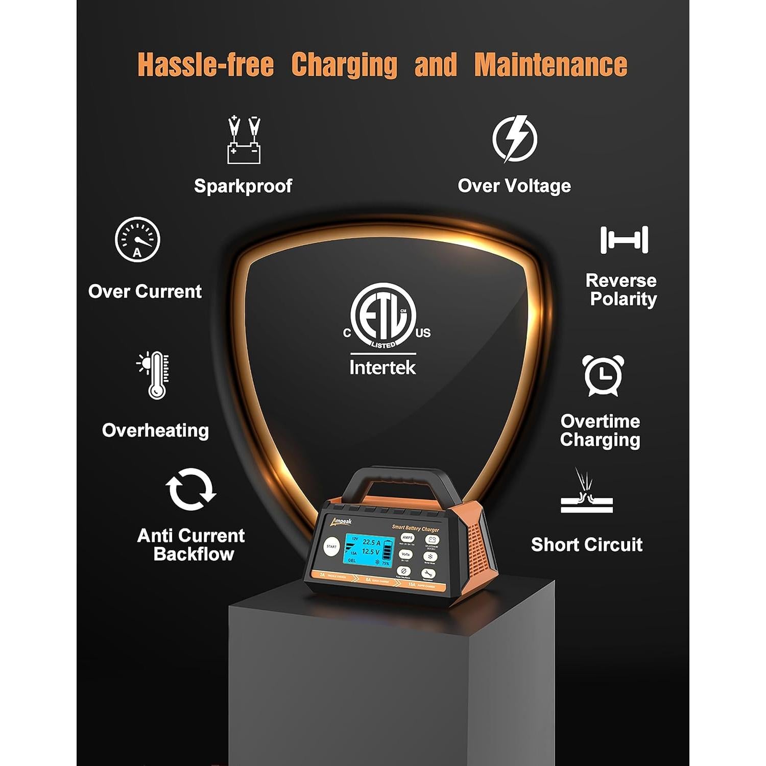 Cargador de Batería Ampeak 15A 6V/12V Inteligente Automático