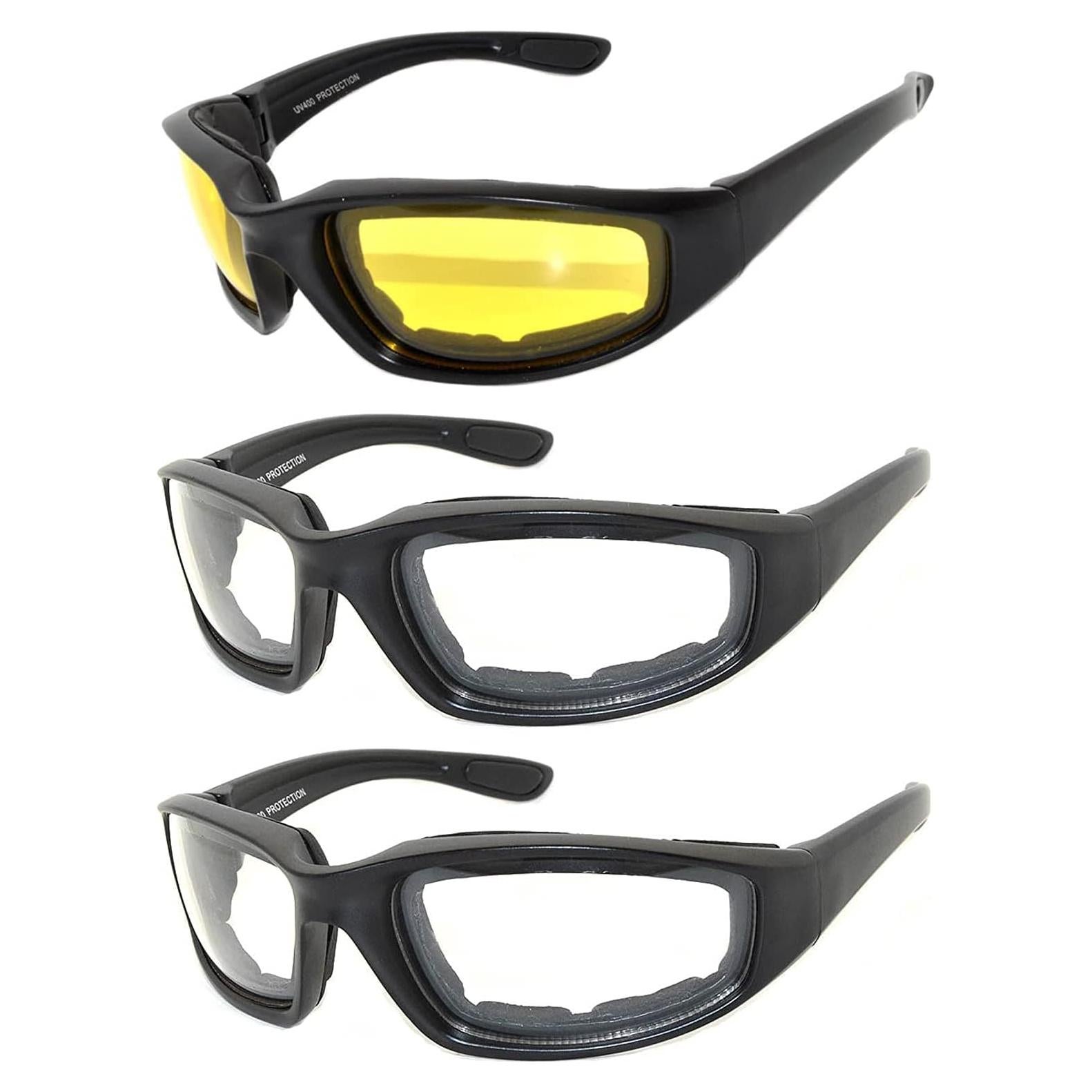Juego de 3 gafas de sol para motocicleta UV400 con almohadilla