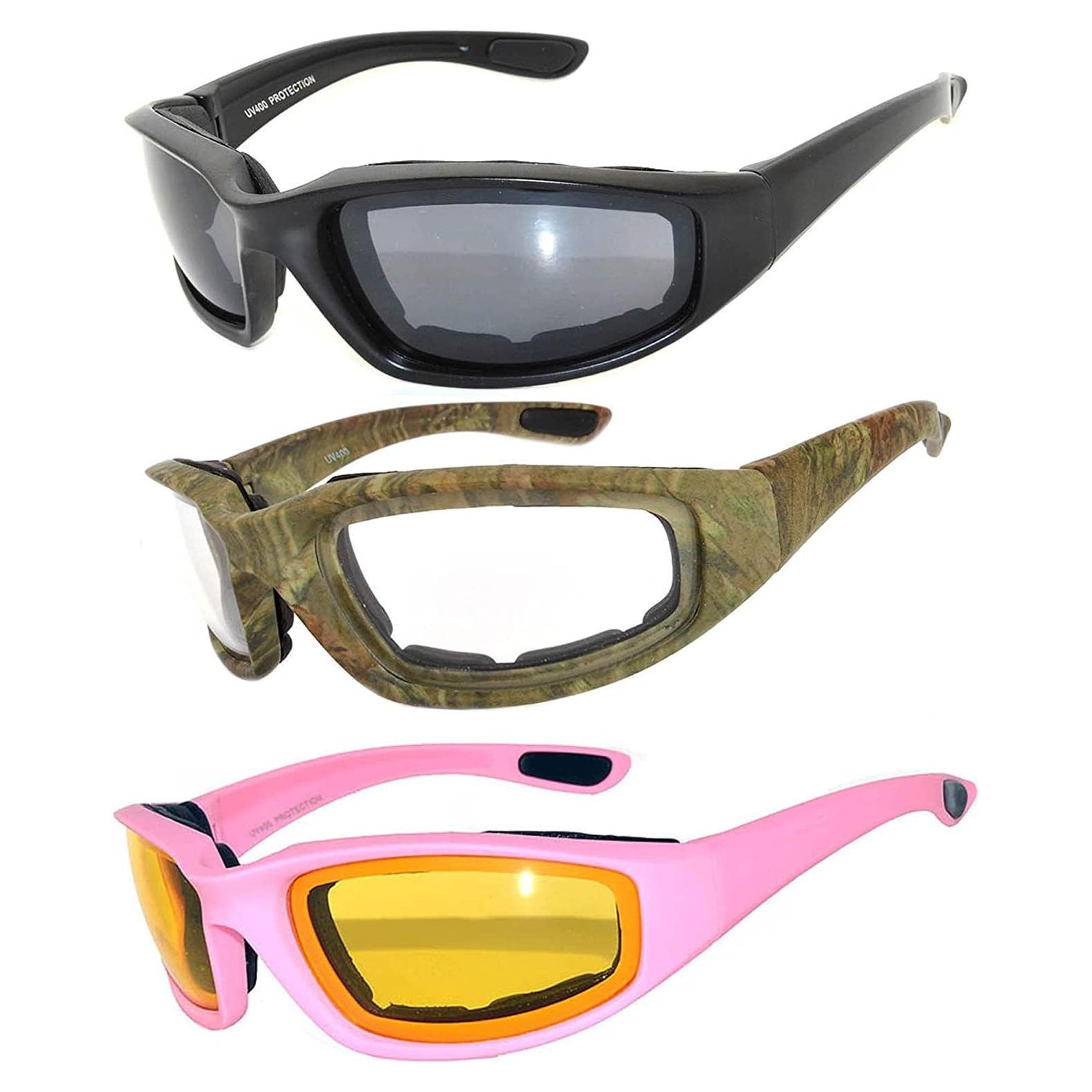 Juego de 3 gafas de sol para moto UV400 con espuma acolchada