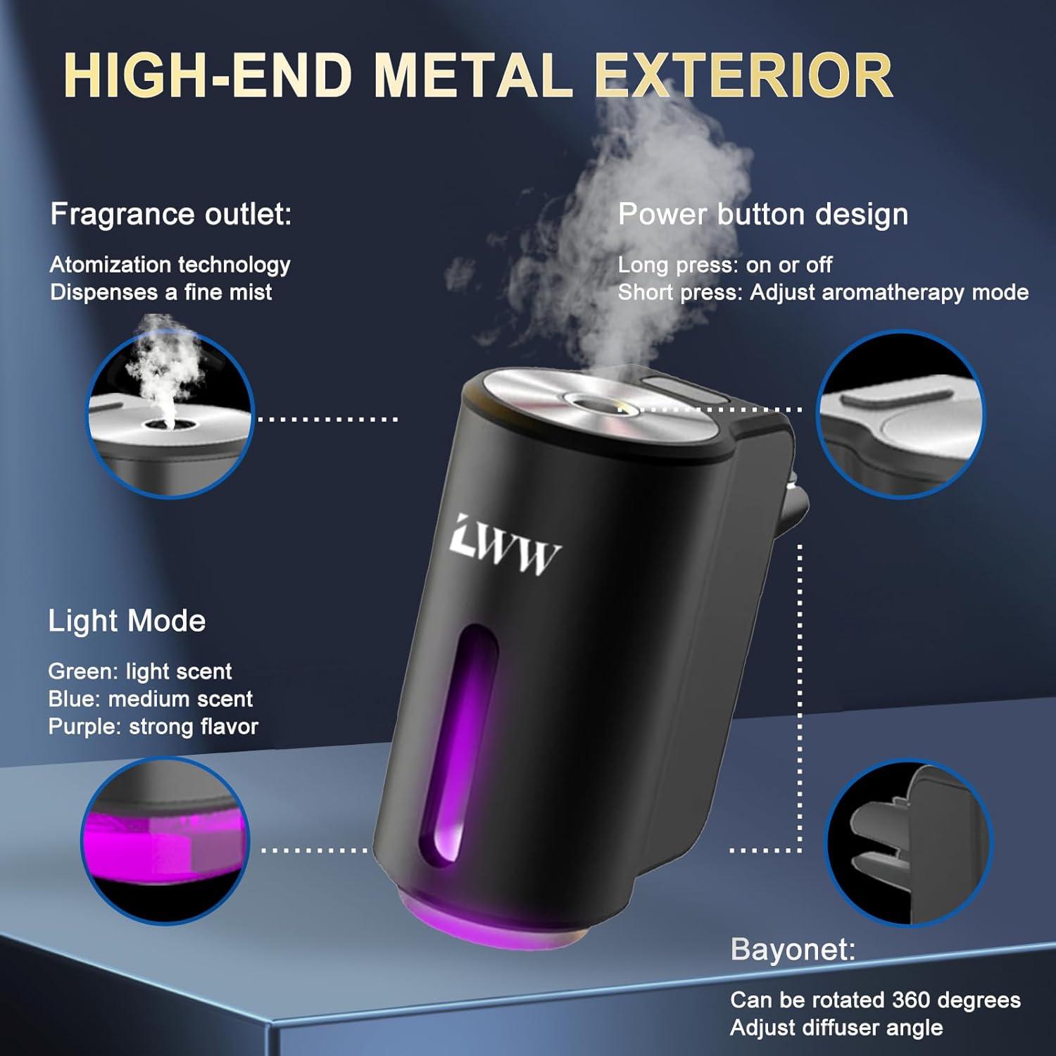 Ambientador de Coche LWW, Difusor Recargable 3 Aromas