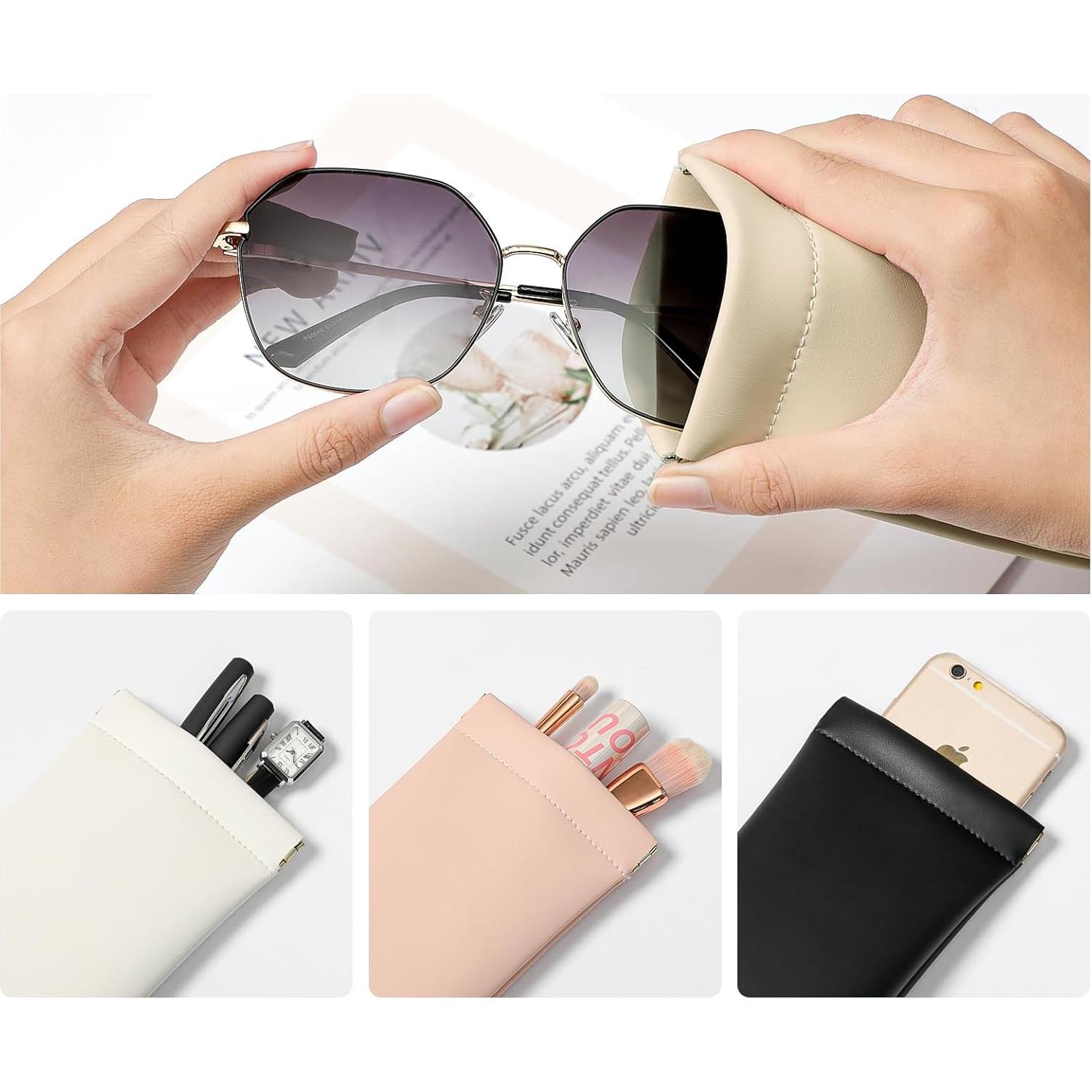 Estuche para Gafas MEIBOOCH Beige Grande con Tapa Compresiva