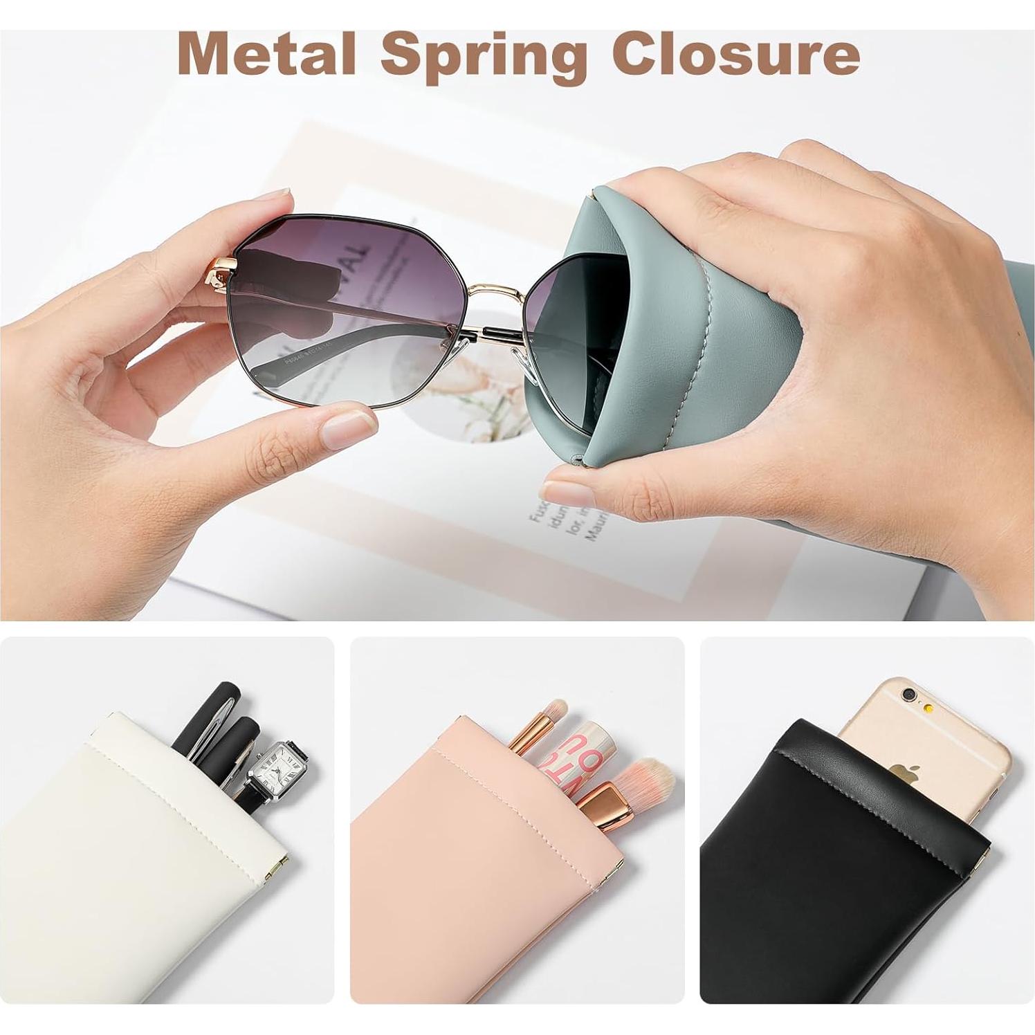 Estuche para Gafas MEIBOOCH de Cuero Suave Azul-Rosa