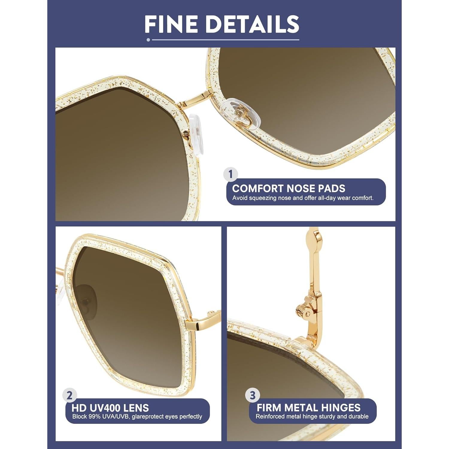 Gafas de sol WOWSUN para mujeres, marco grande UV400