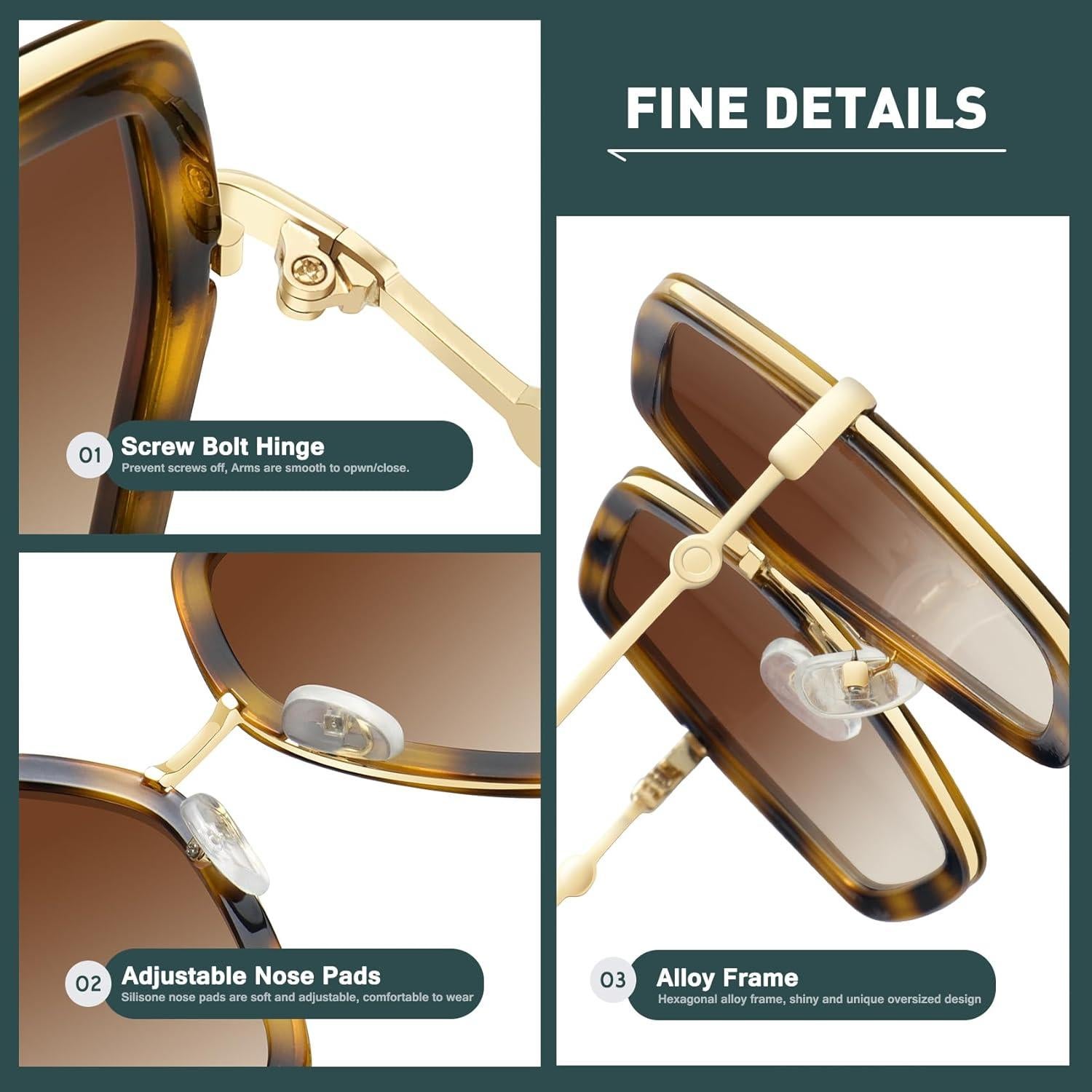 Gafas de sol WOWSUN grandes para mujer estilo hexagonal