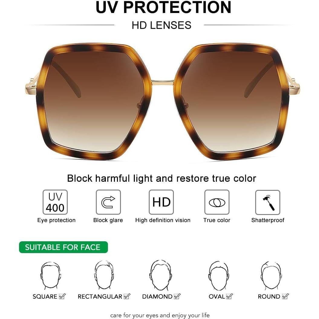 Gafas de sol WOWSUN grandes para mujer estilo hexagonal