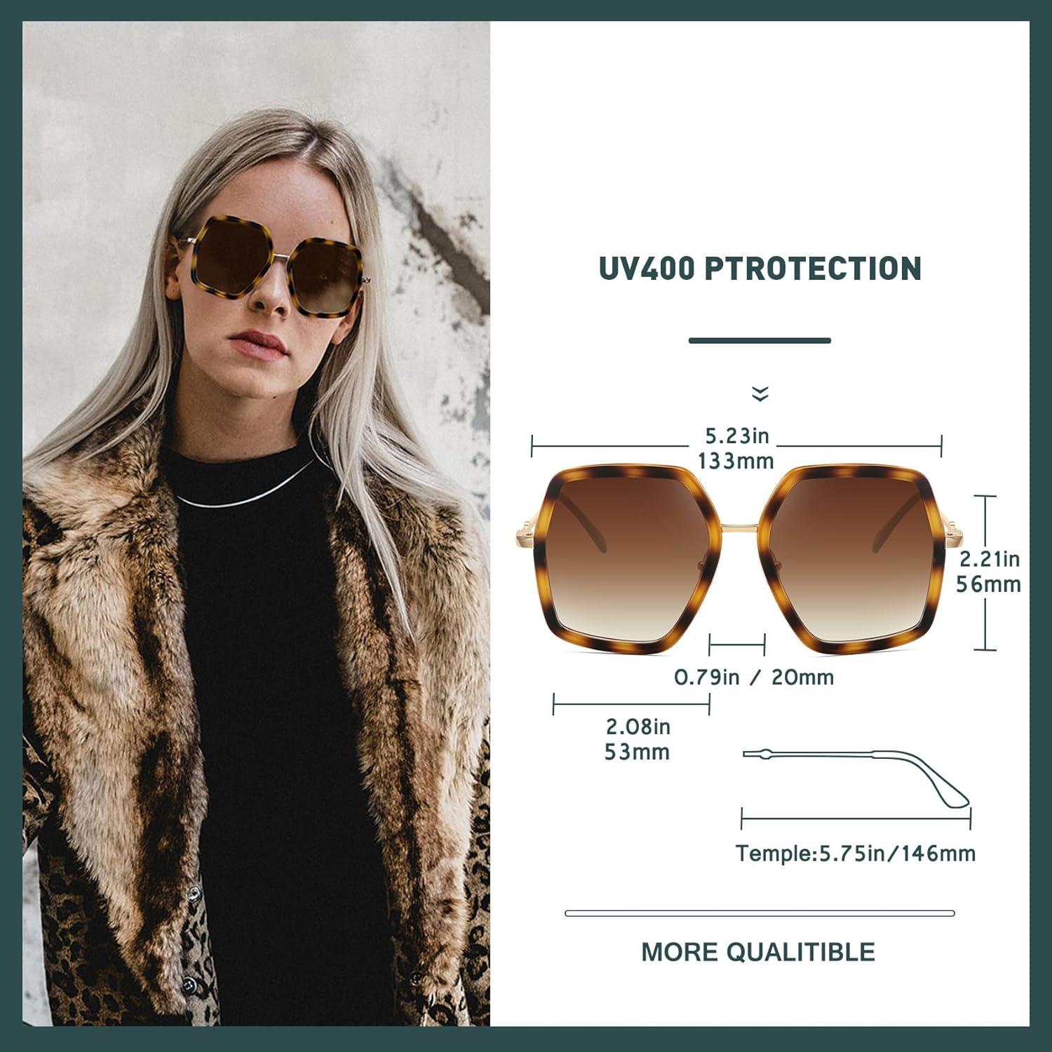 Gafas de sol WOWSUN grandes para mujer estilo hexagonal