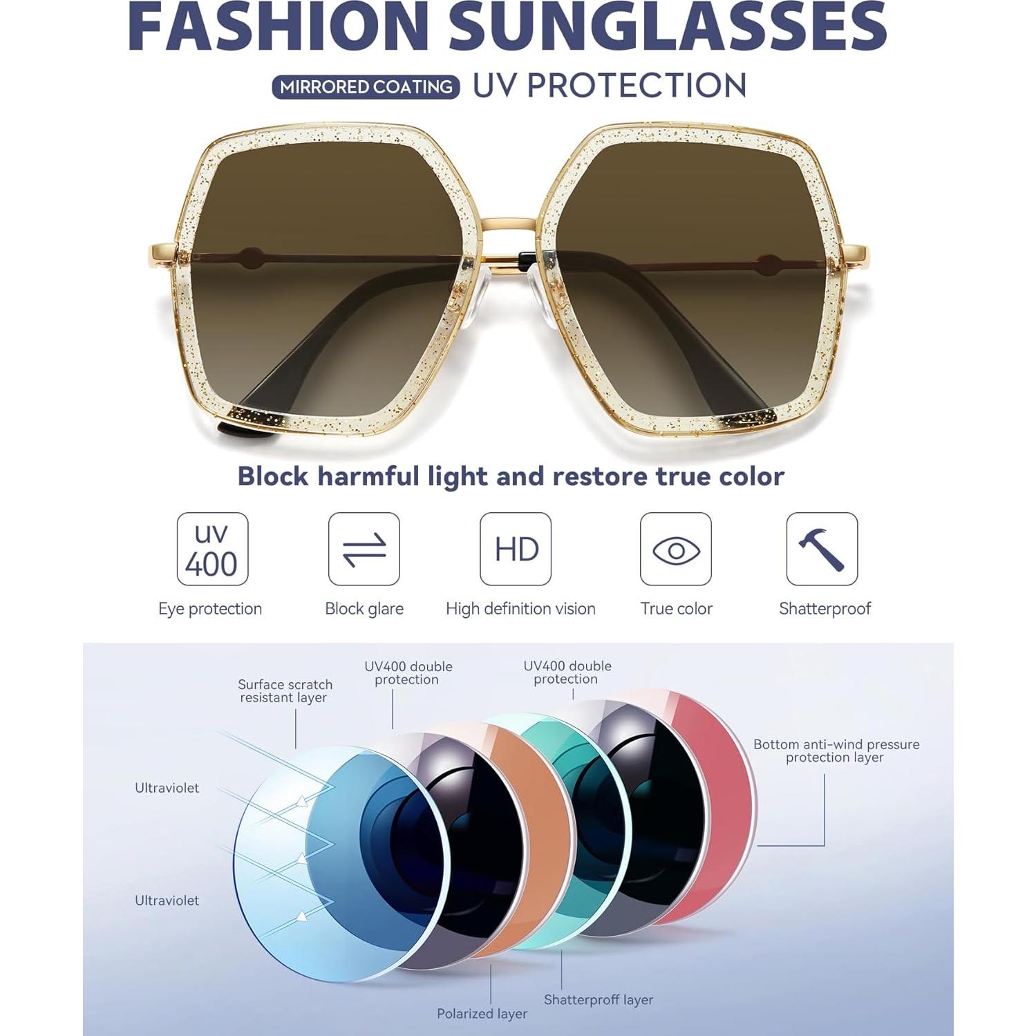 Gafas de sol WOWSUN para mujeres, marco grande UV400